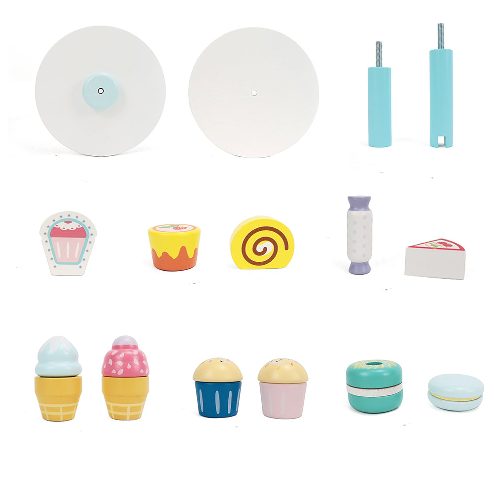 Leo & Friends 19-Piece Wooden Kid’s Bakery Play Set | Play Pretend Dessert Chef Kit for Toddlers | Made with Sustainable, Non-Toxic Wood, Water-Based Paint | Perfect Dessert Kit Gift for Birthdays, Holidays