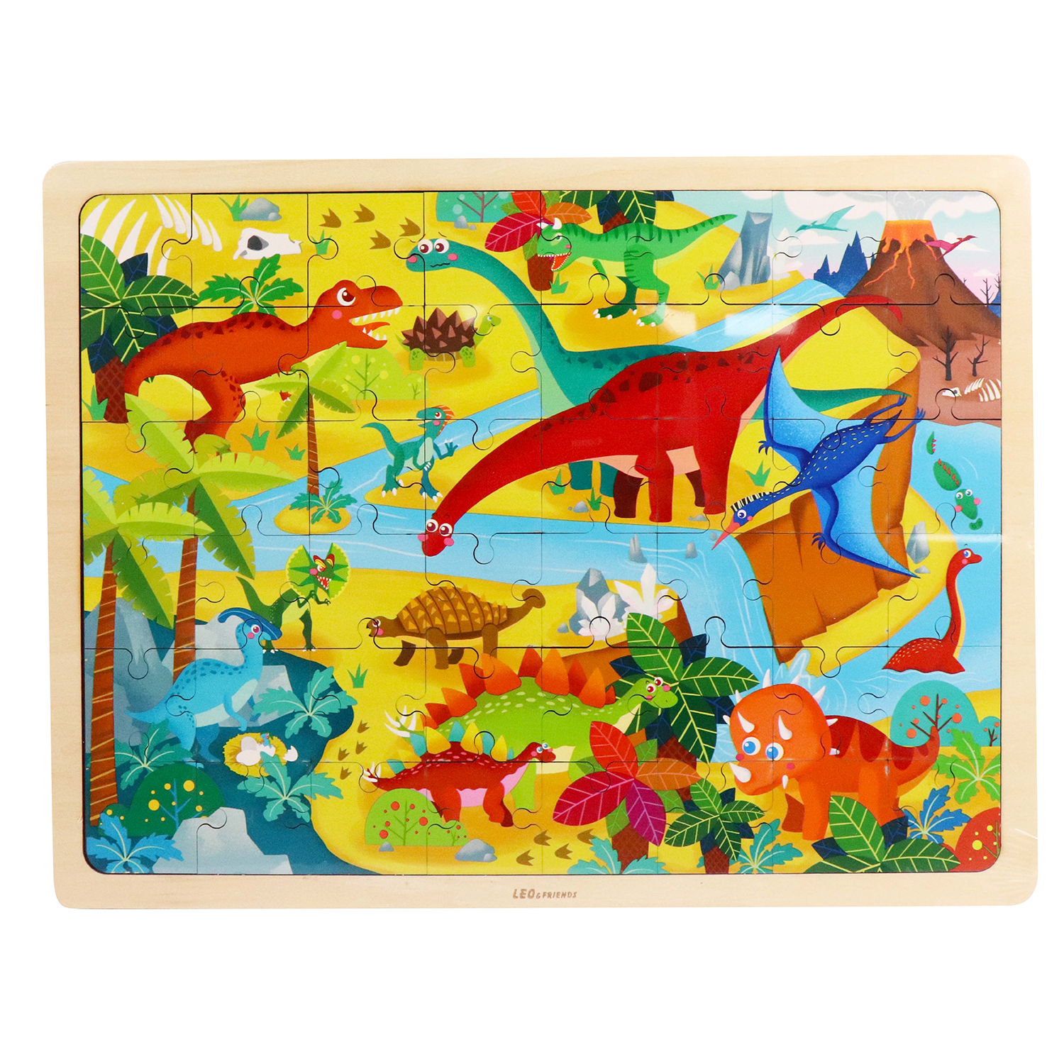 Leo & Friends Dinosaur World Kid’s Puzzle, 48-Pieces for 3-Years-Old+ | Promotes Dexterity, Problem-Solving, and Creativity | Durable Wooden Puzzle Kit, Educational Gift for Kids Ages 3-6