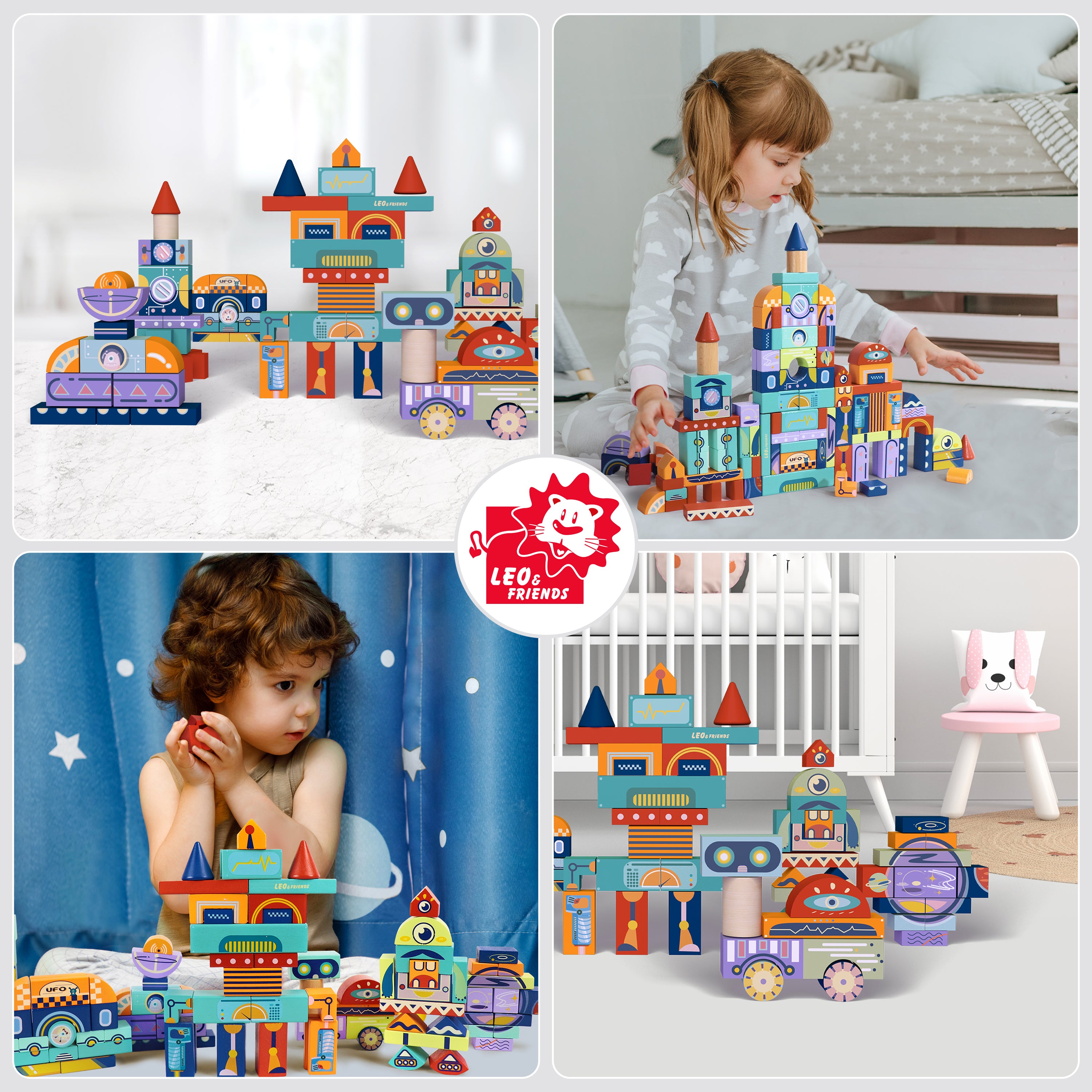 Leo & Friends Universe Creative Blocks, Colorful Wooden Building