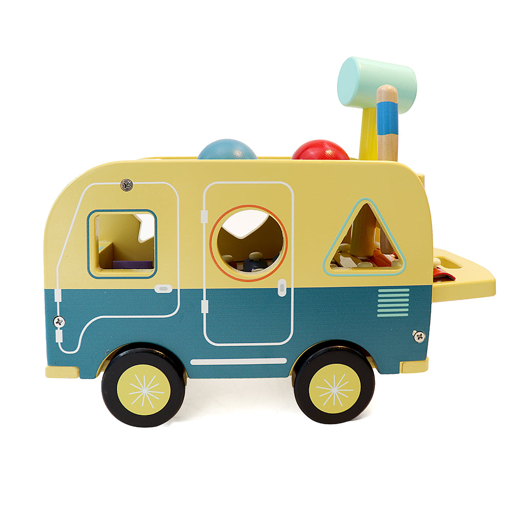 Leo & Friends School Bus Pound and Tap Bus Bench, Wooden Toy Bus with Slide Out Xylophone | Durable Musical Pounding Toy | 8 Colorful Blocks, 1 Hammer, and 1 Rainbow Xylophone Included | Perfect Educational Gift for Toddlers