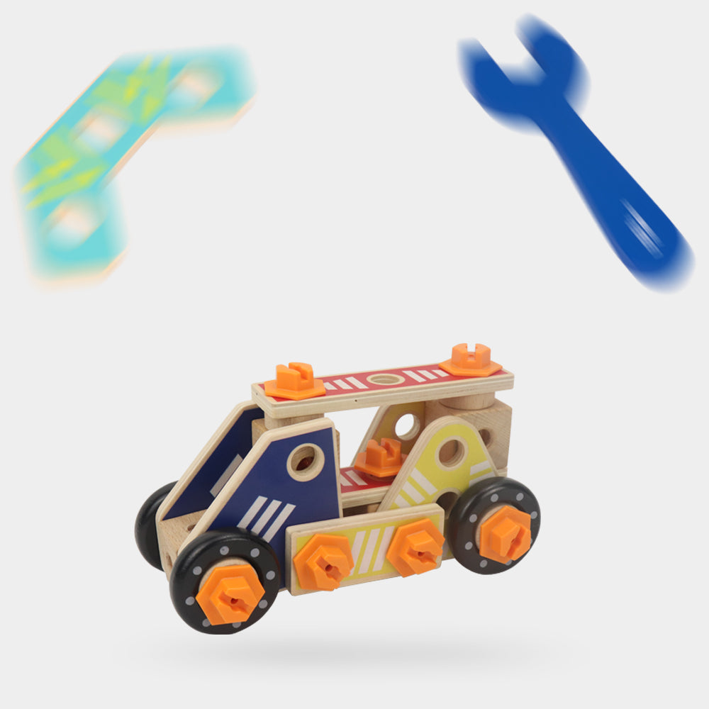 Leo & Friends Builder Set, 72-Piece Toddler Play Kit for Boys and Girls | Wooden Builder Construction Set, Perfect Birthday or Holiday Present | Safe, Non Toxic Sustainable Wood and Water-Based Paint Used