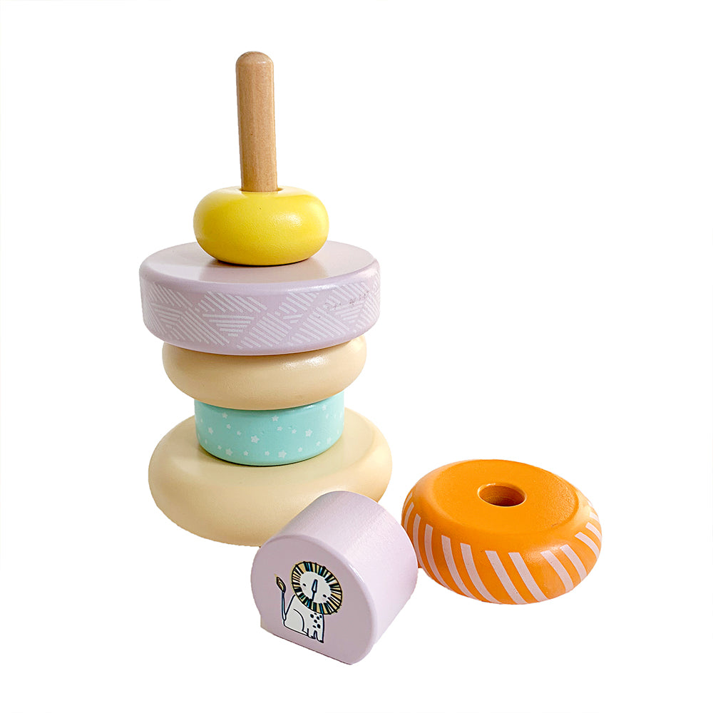 Leo & Friends Wooden Stacking Toys, 6 Wooden Rings, 1 Lion Crown On Top | Montessori-Approved Education Kid’s Ring Stacking Tower, Perfect Christmas or Birthday Present