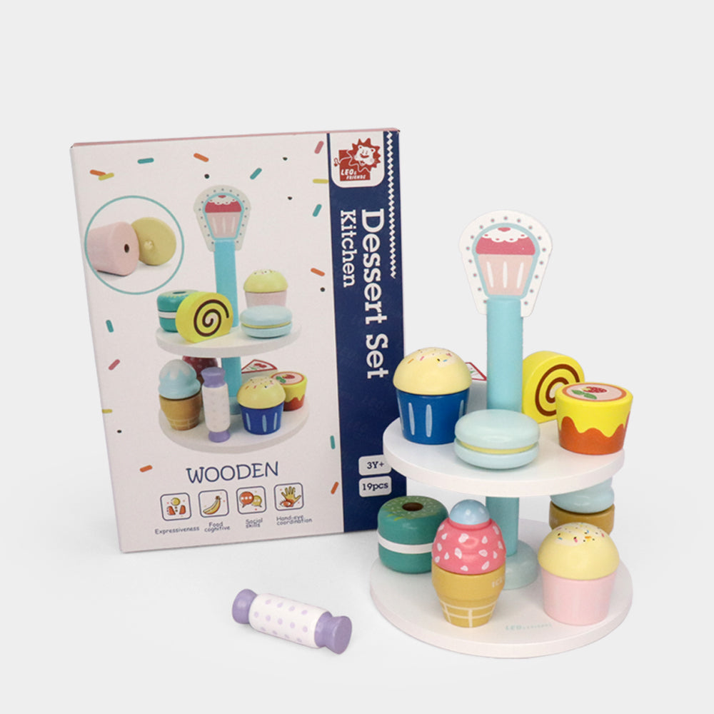 Leo & Friends 19-Piece Wooden Kid’s Bakery Play Set | Play Pretend Dessert Chef Kit for Toddlers | Made with Sustainable, Non-Toxic Wood, Water-Based Paint | Perfect Dessert Kit Gift for Birthdays, Holidays