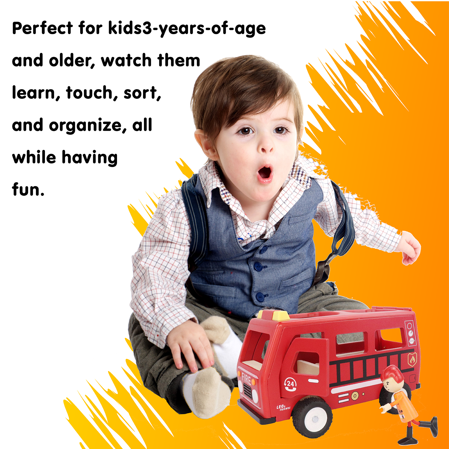 L&F Fire Truck Play Set, 3-Piece Wooden Play Kit with Fire Truck, Firefighter, and Dog Included | 3-Years and Older, Perfect for Preschoolers, Development Learning Toys