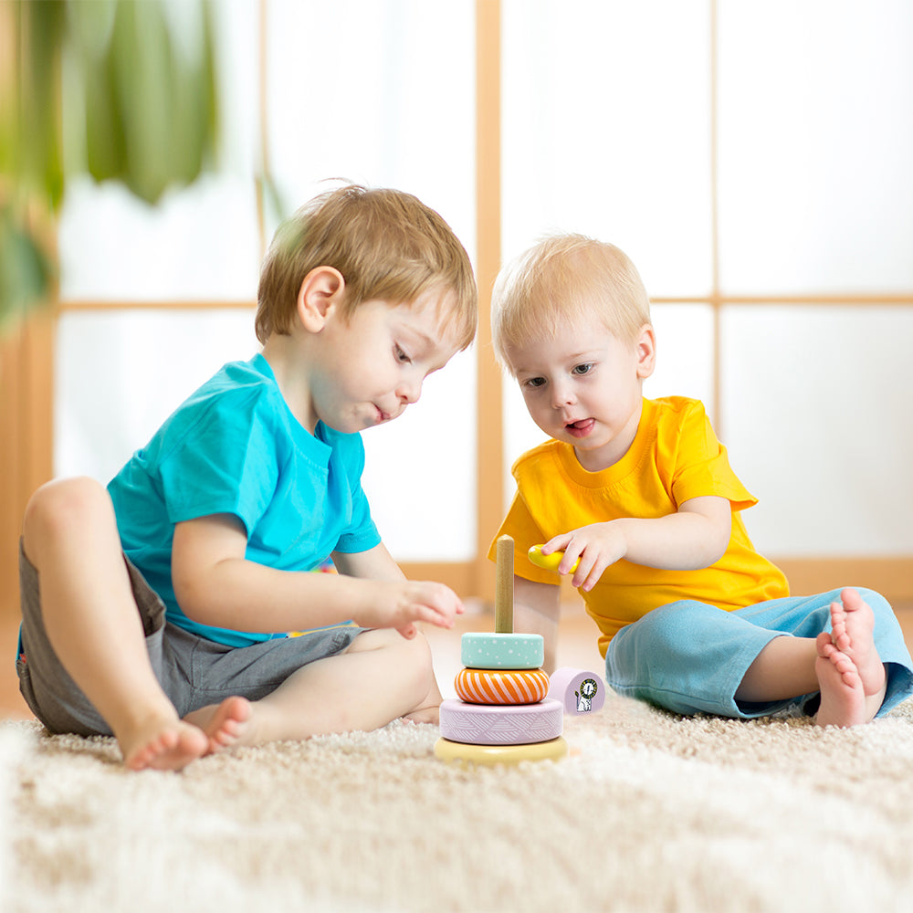 Leo & Friends Wooden Stacking Toys, 6 Wooden Rings, 1 Lion Crown On Top | Montessori-Approved Education Kid’s Ring Stacking Tower, Perfect Christmas or Birthday Present