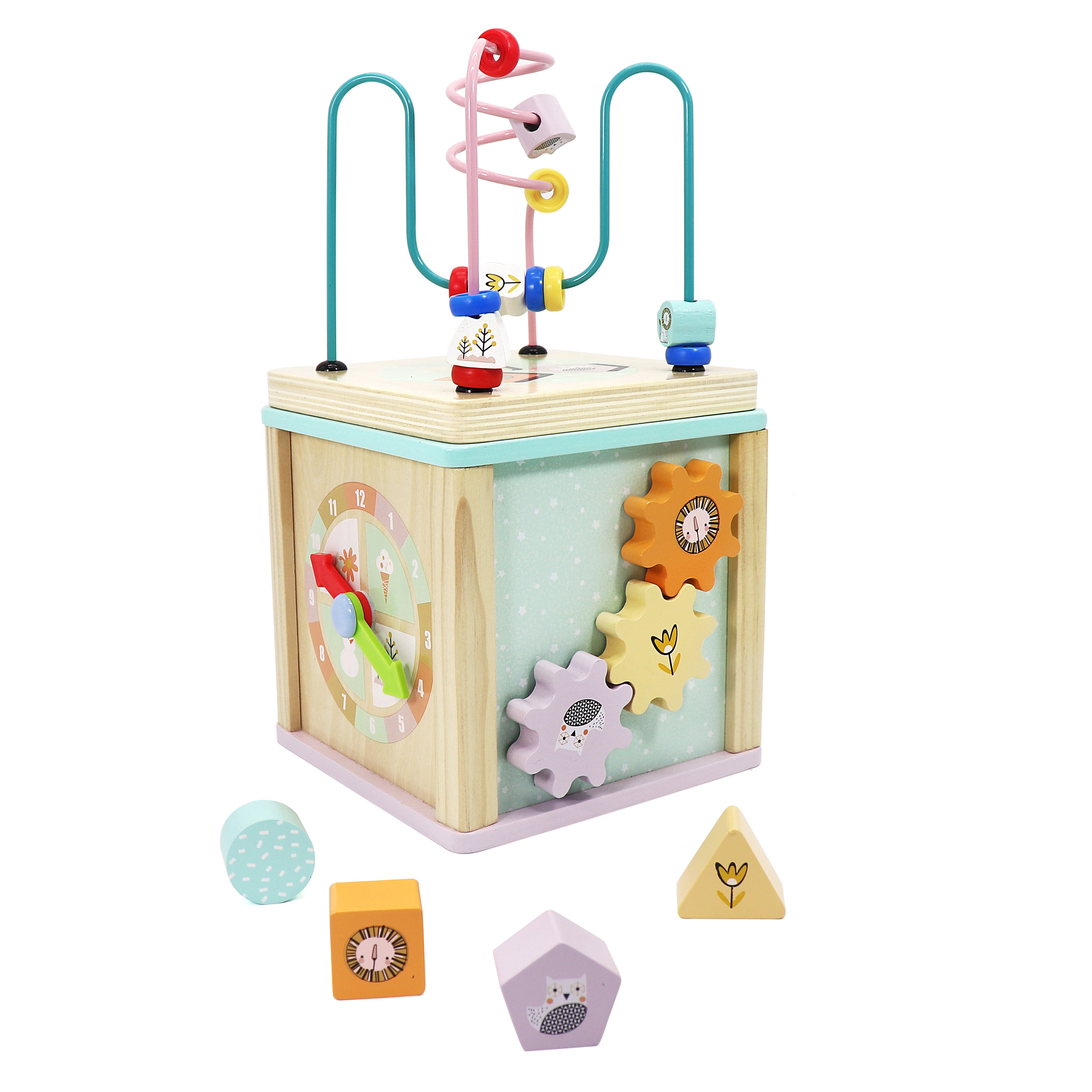 LEO & FRIENDS Wooden Activity Toy for 1, 2 Year-Old-Girls, Educational Preschool Shape Sorter and Maze Toy | Montessori Bead Maze and Versatile Kid’s Sensory Immersion Cube | Perfect Christmas or Birthday Gift