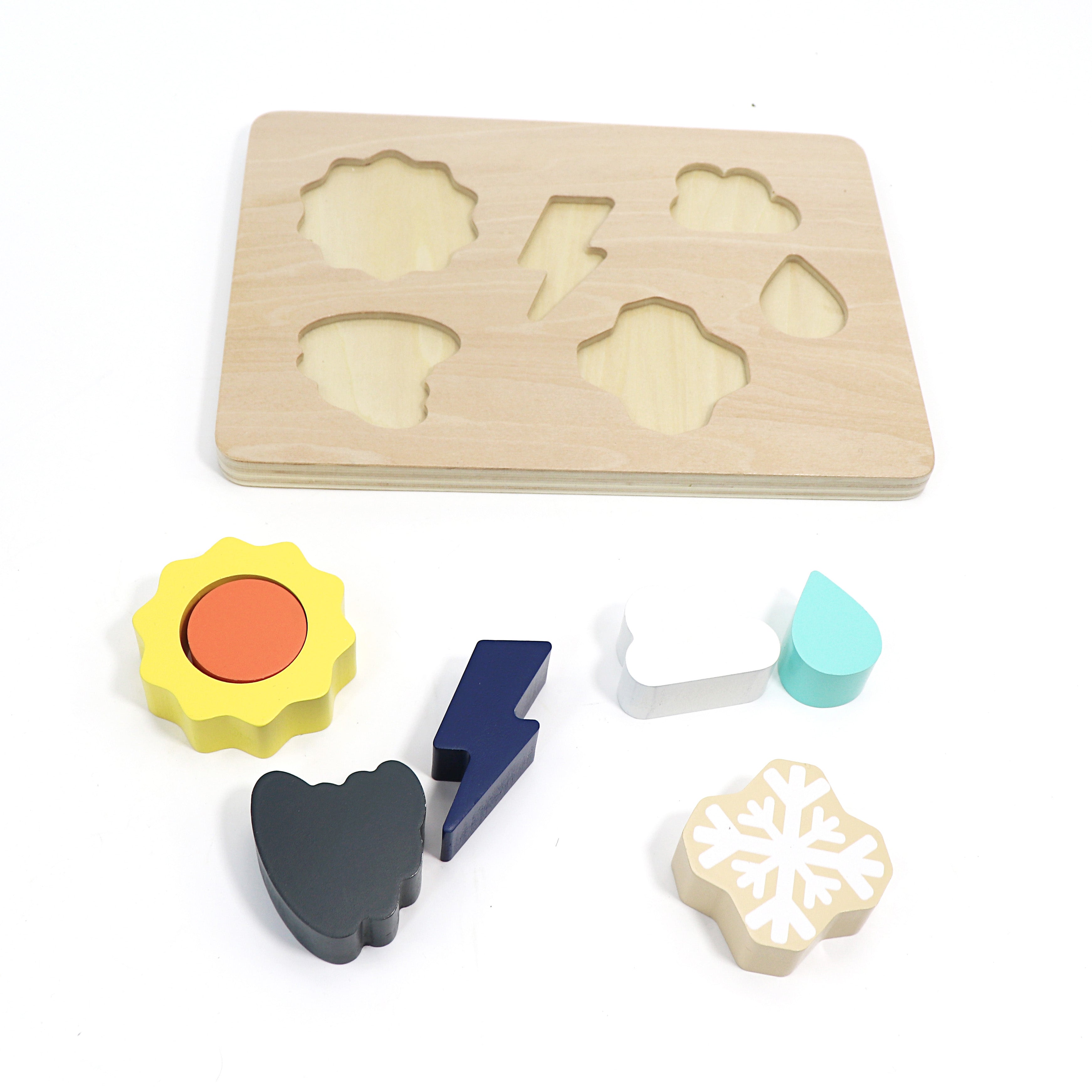 L&F Weather Shape Puzzle Kit with 6 Weather Wooden Pieces and 1 Board | Developmental Toy Set for 2, 3, 4, 5, and 6-Year-Olds, Toddlers, Preschoolers, and Kids | Made with Non-Toxic Wood