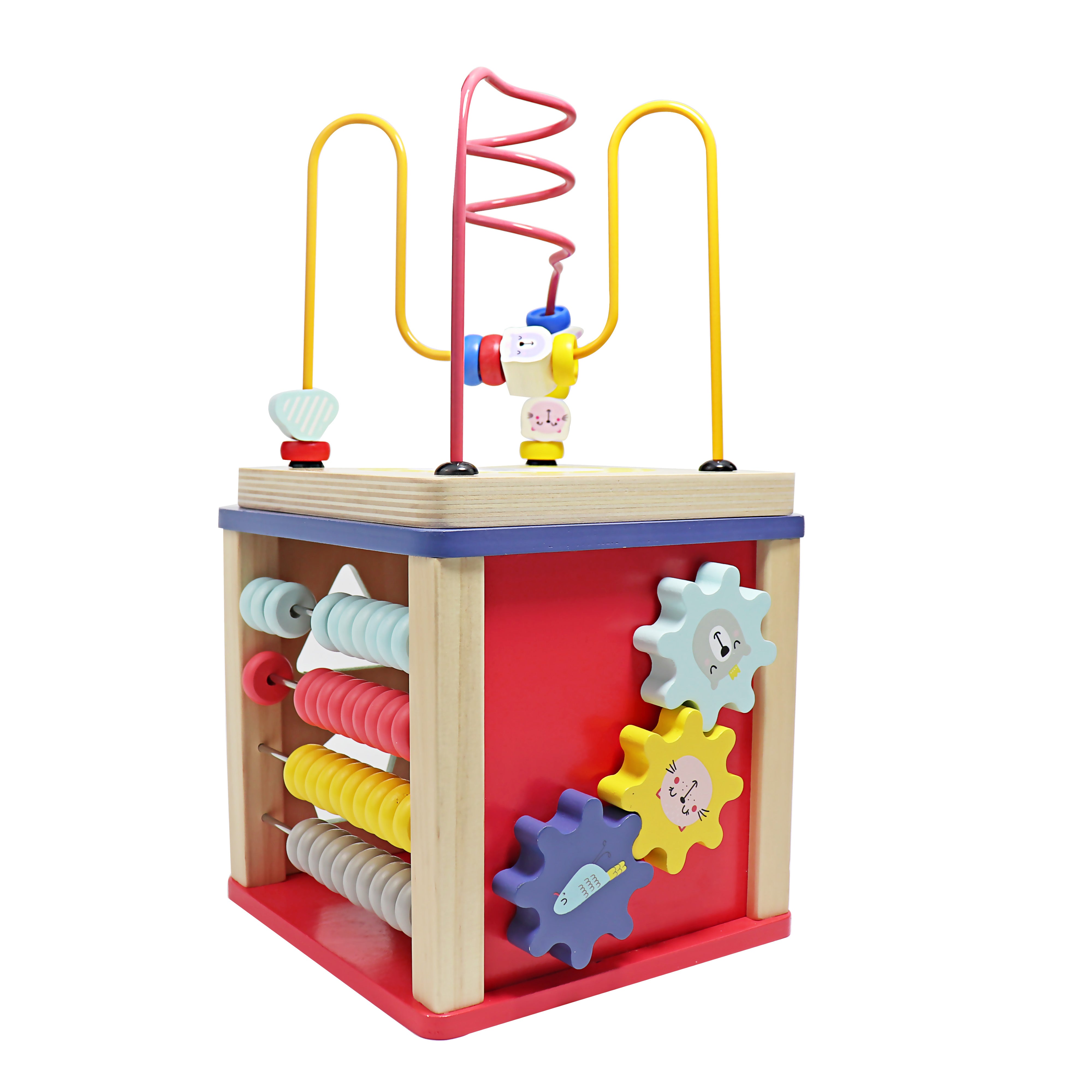 LEO & FRIENDS Wooden Activity Toy for 1, 2 Year-Old-Girls, Educational Preschool Shape Sorter and Maze Toy | Montessori Bead Maze and Versatile Kid’s Sensory Immersion Cube | Perfect Christmas or Birthday Gift