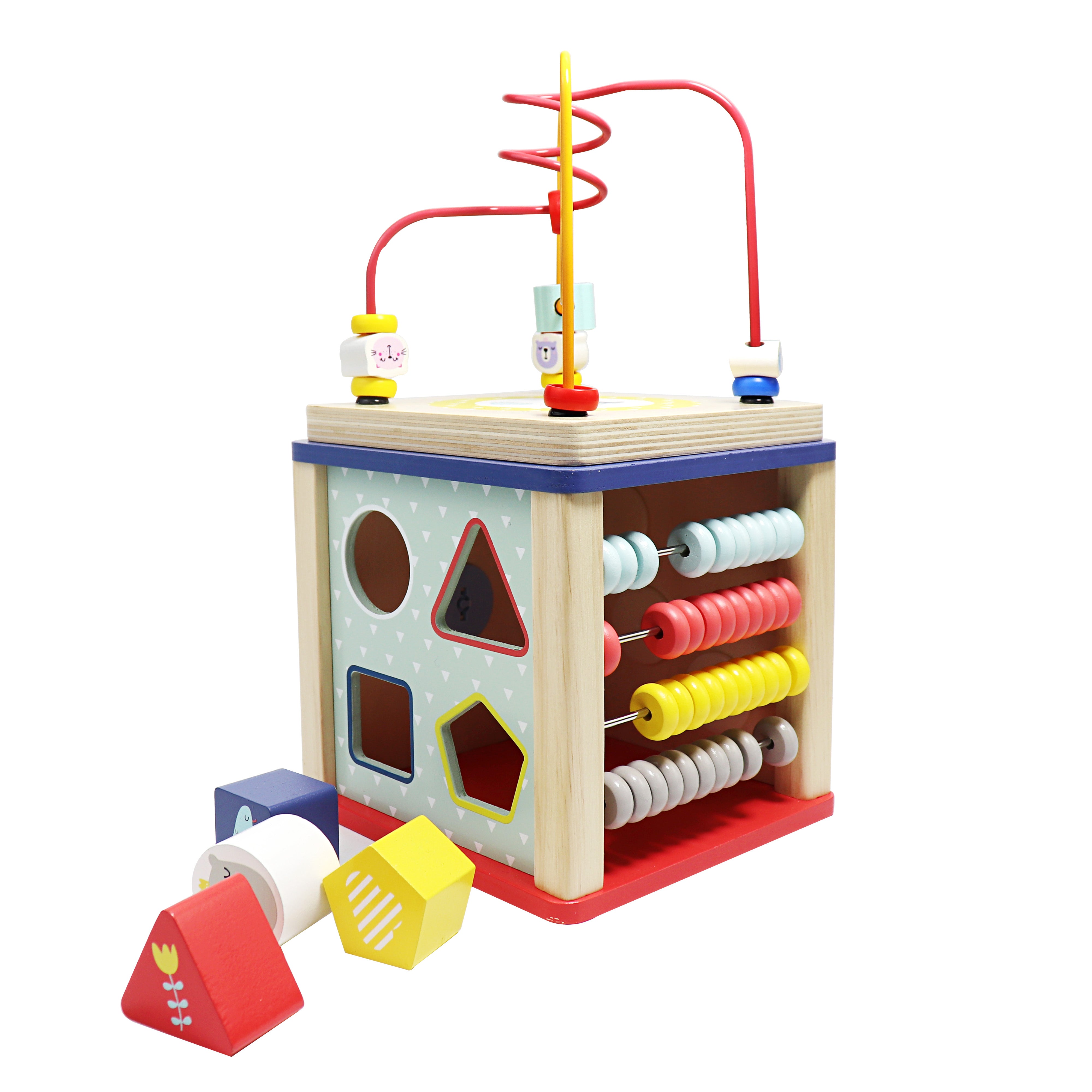 LEO & FRIENDS Wooden Activity Toy for 1, 2 Year-Old-Girls, Educational Preschool Shape Sorter and Maze Toy | Montessori Bead Maze and Versatile Kid’s Sensory Immersion Cube | Perfect Christmas or Birthday Gift