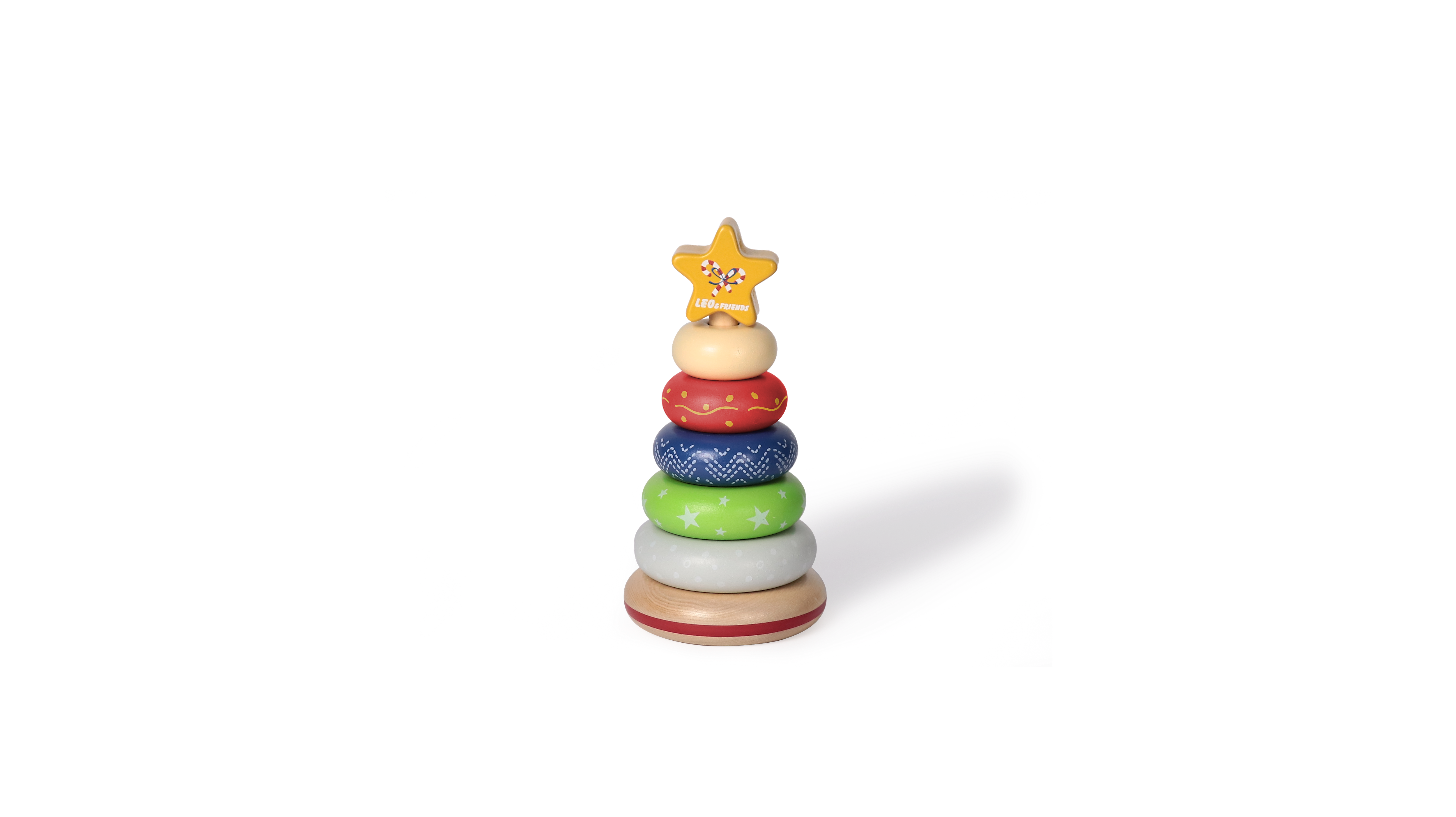 Leo & Friends Wooden Christmas Stacking Toy, 5 Wooden Rings, 1 Star On Top | Montessori-Approved Educational Kid’s Ring Stacking Tower, Perfect Christmas or Birthday Present