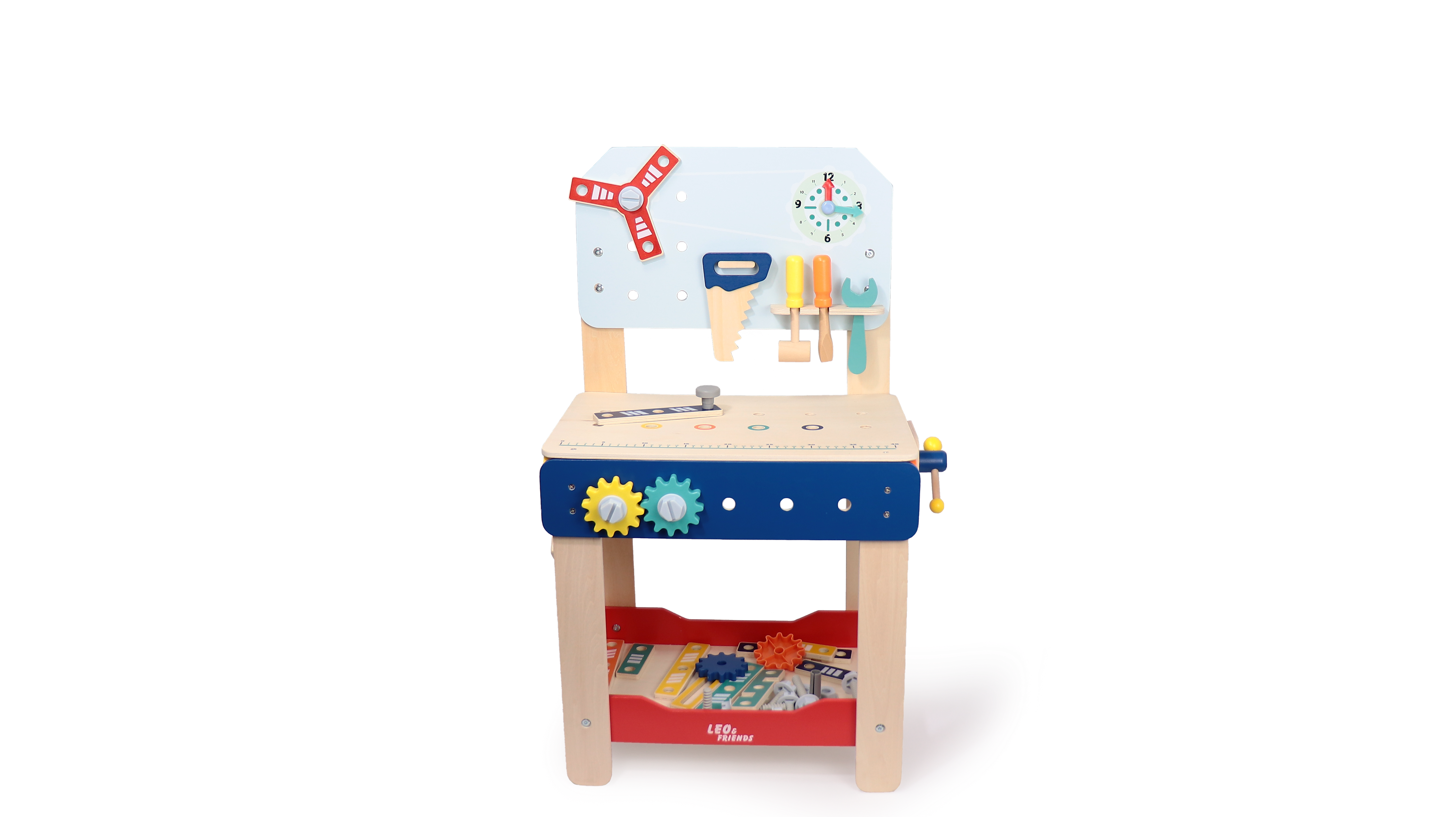 Leo & Friends Master Workbench, Adjustable Wooden Tool Bench with Play Tools