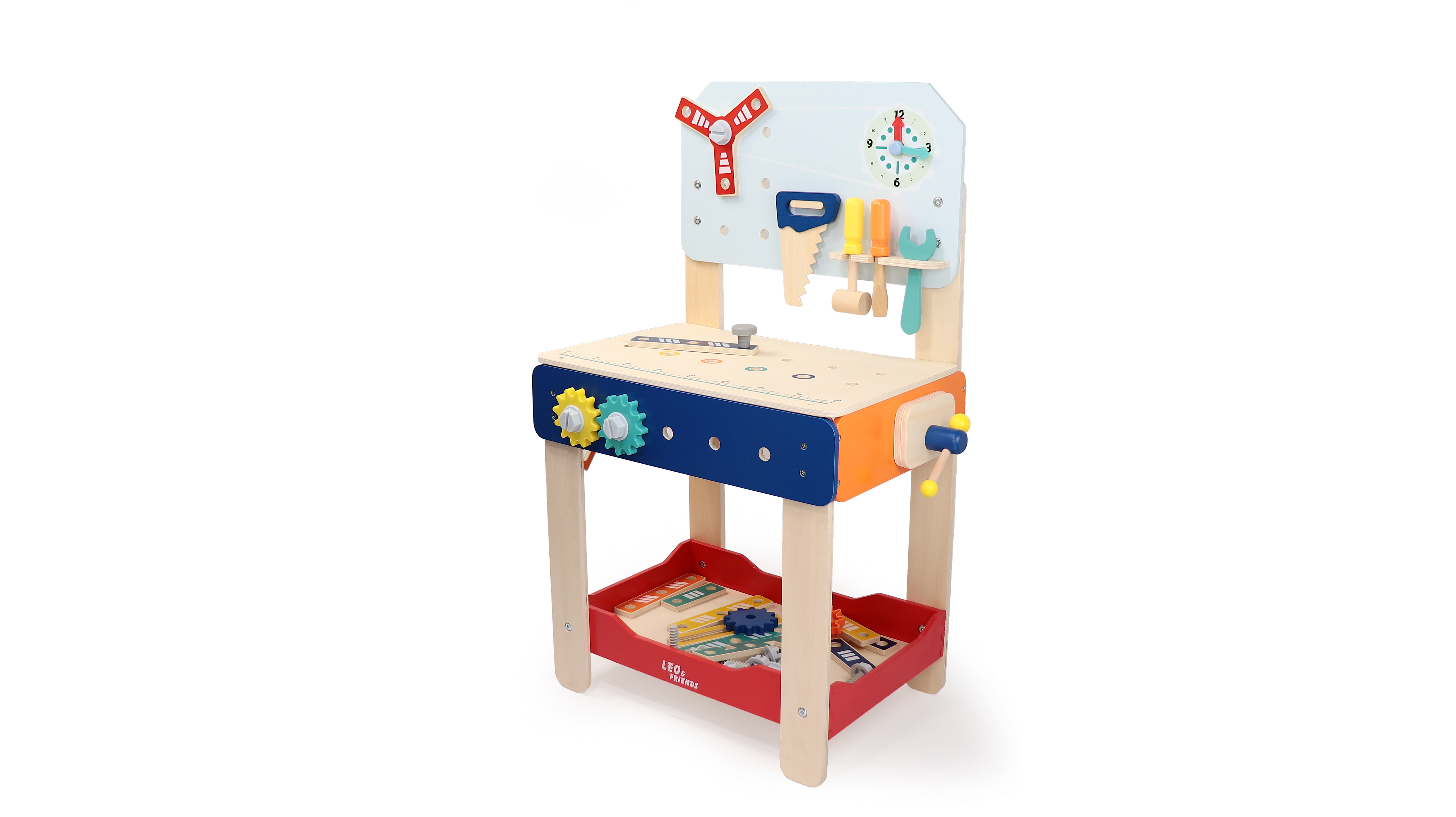 Leo & Friends Master Workbench, Adjustable Wooden Tool Bench with Play Tools