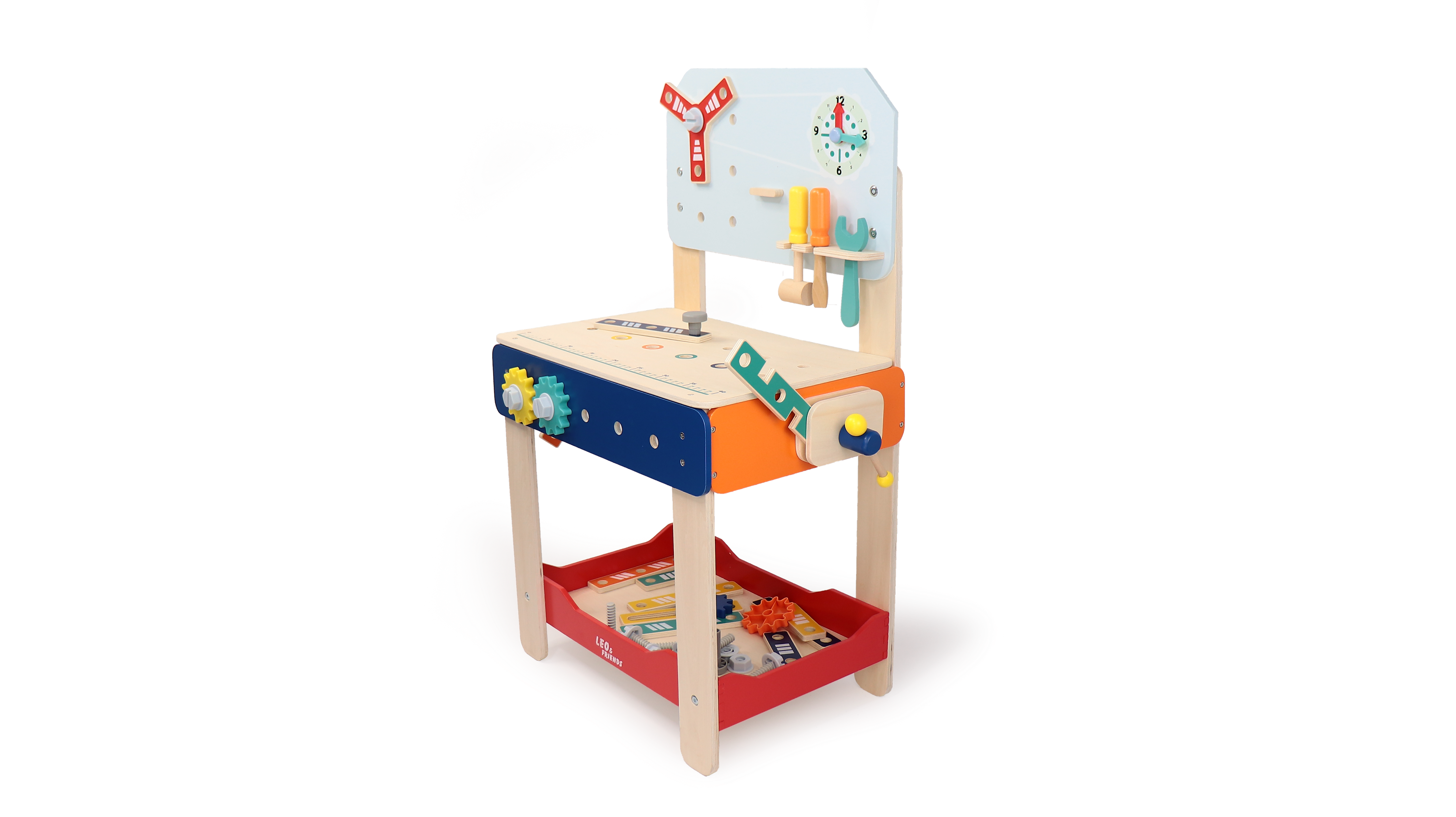 Leo & Friends Master Workbench, Adjustable Wooden Tool Bench with Play Tools