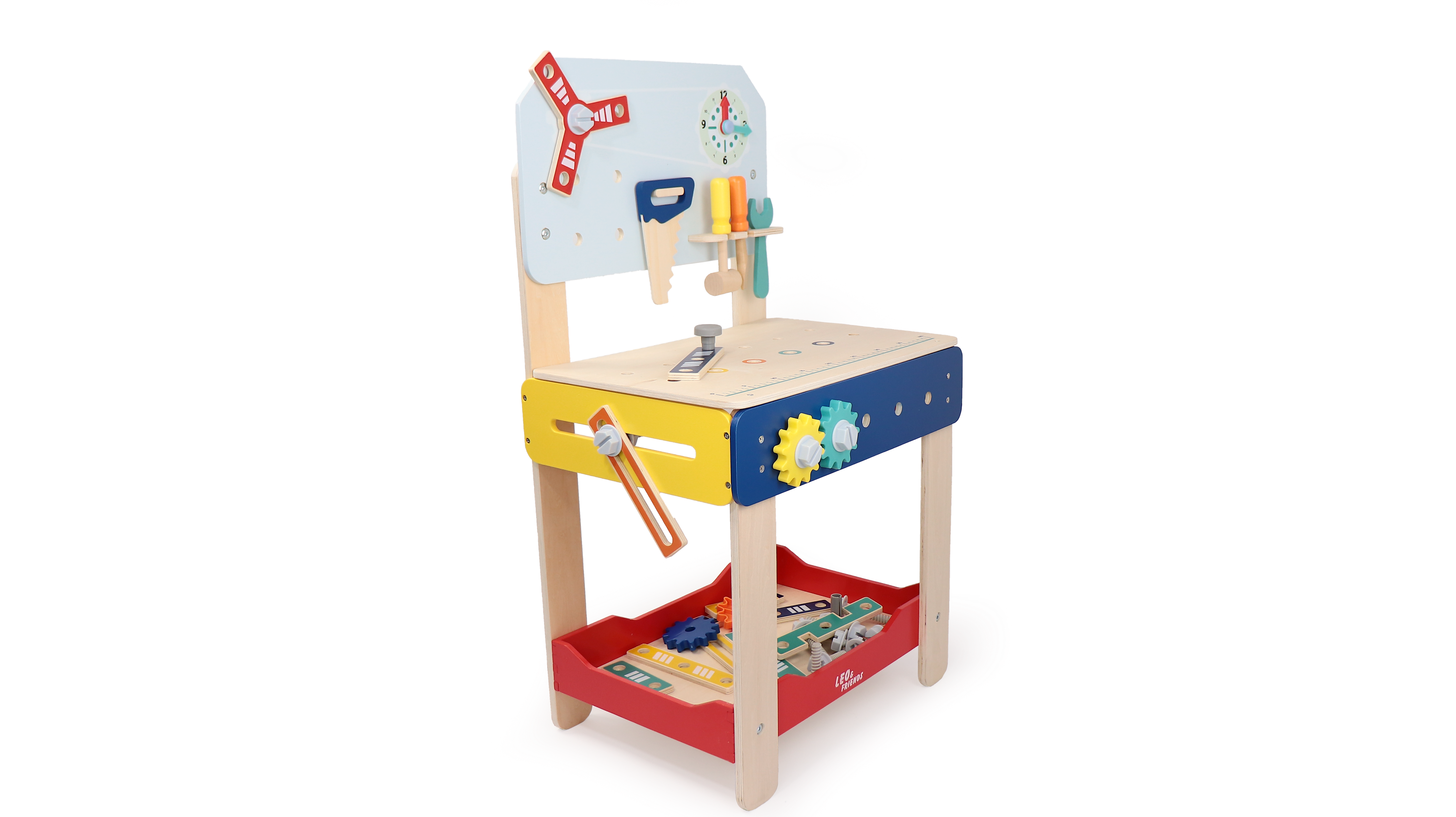 Leo & Friends Master Workbench, Adjustable Wooden Tool Bench with Play Tools