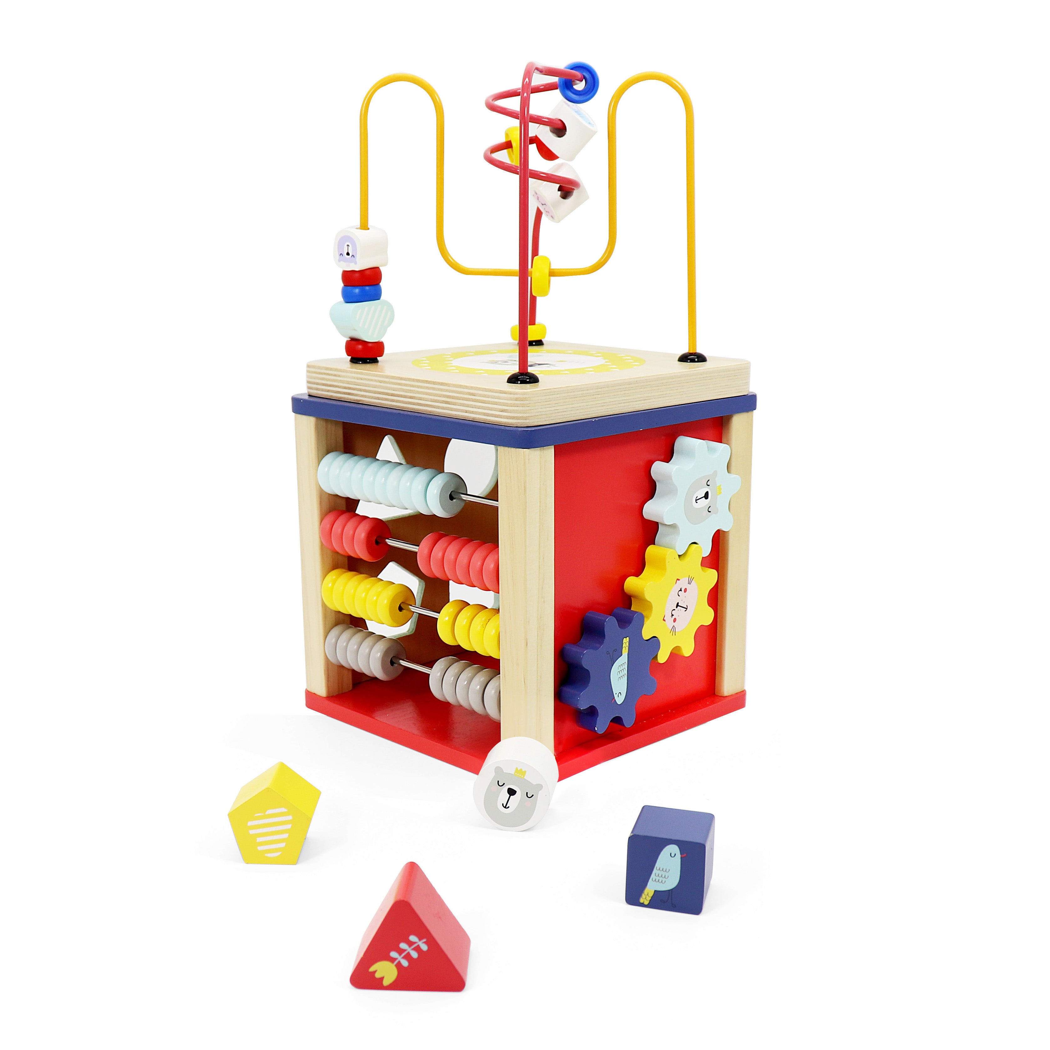 LEO & FRIENDS Wooden Activity Toy for 1, 2 Year-Old-Girls, Educational Preschool Shape Sorter and Maze Toy | Montessori Bead Maze and Versatile Kid’s Sensory Immersion Cube | Perfect Christmas or Birthday Gift