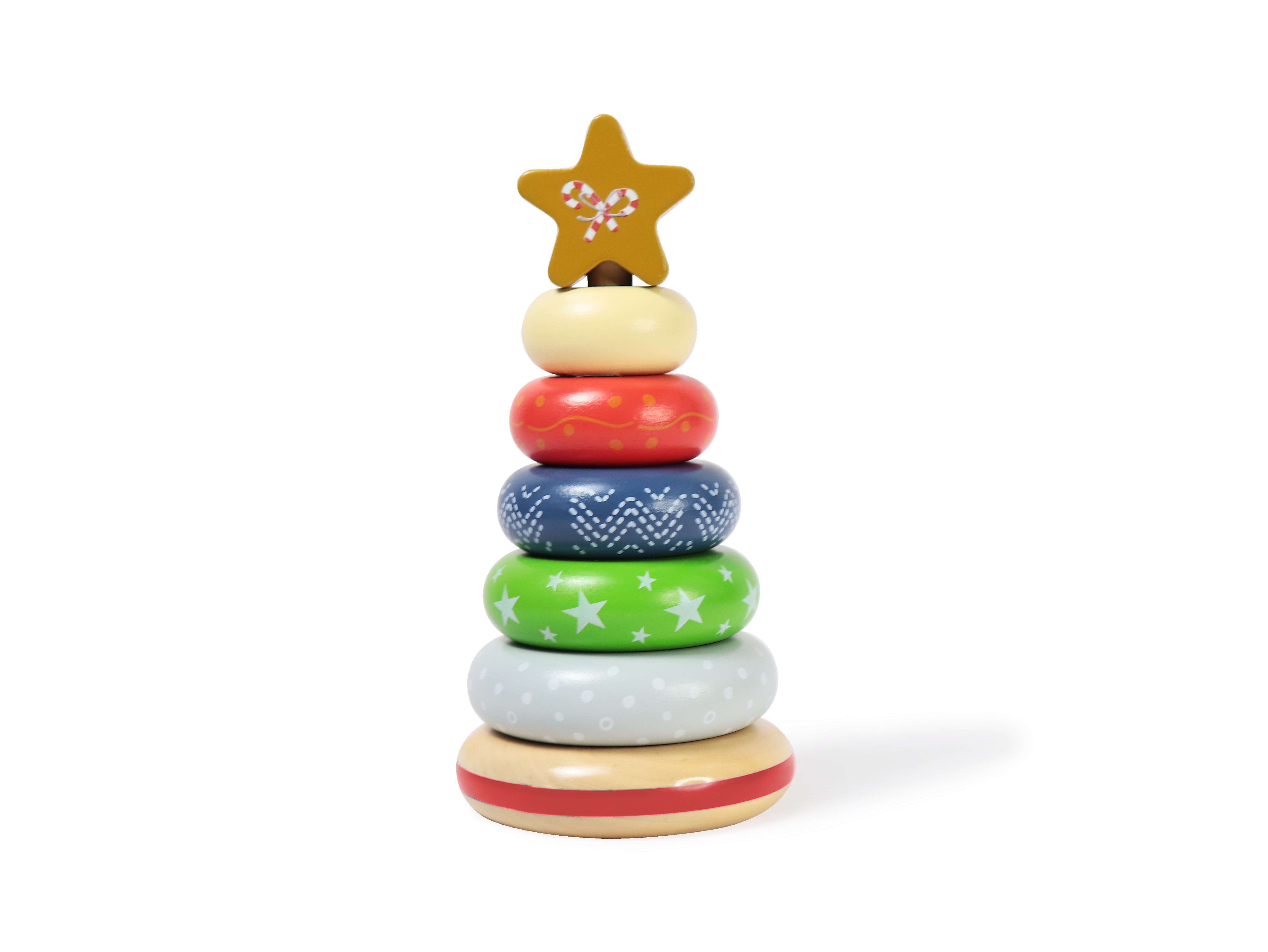 Leo & Friends Wooden Christmas Stacking Toy, 5 Wooden Rings, 1 Star On Top | Montessori-Approved Educational Kid’s Ring Stacking Tower, Perfect Christmas or Birthday Present