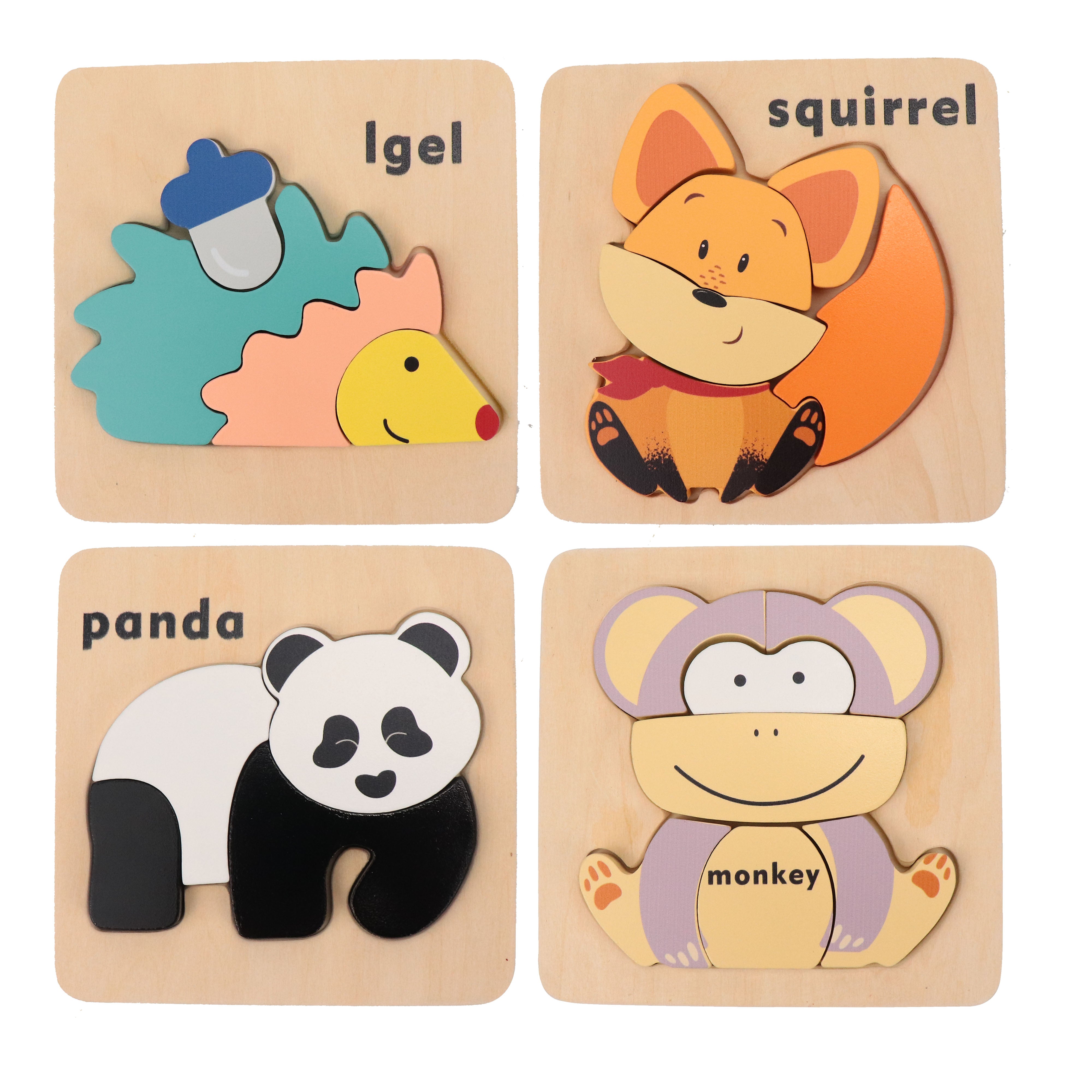 Wooden Zoo Animal Puzzle Kit for Boys and Girls, Includes 25 Different Pieces and 1 Panda, 1 Monkey, 1 Hedgehog, and 1 Squirrel | Educational Children’s Building Peg Puzzle Toy, Perfect Birthday Present