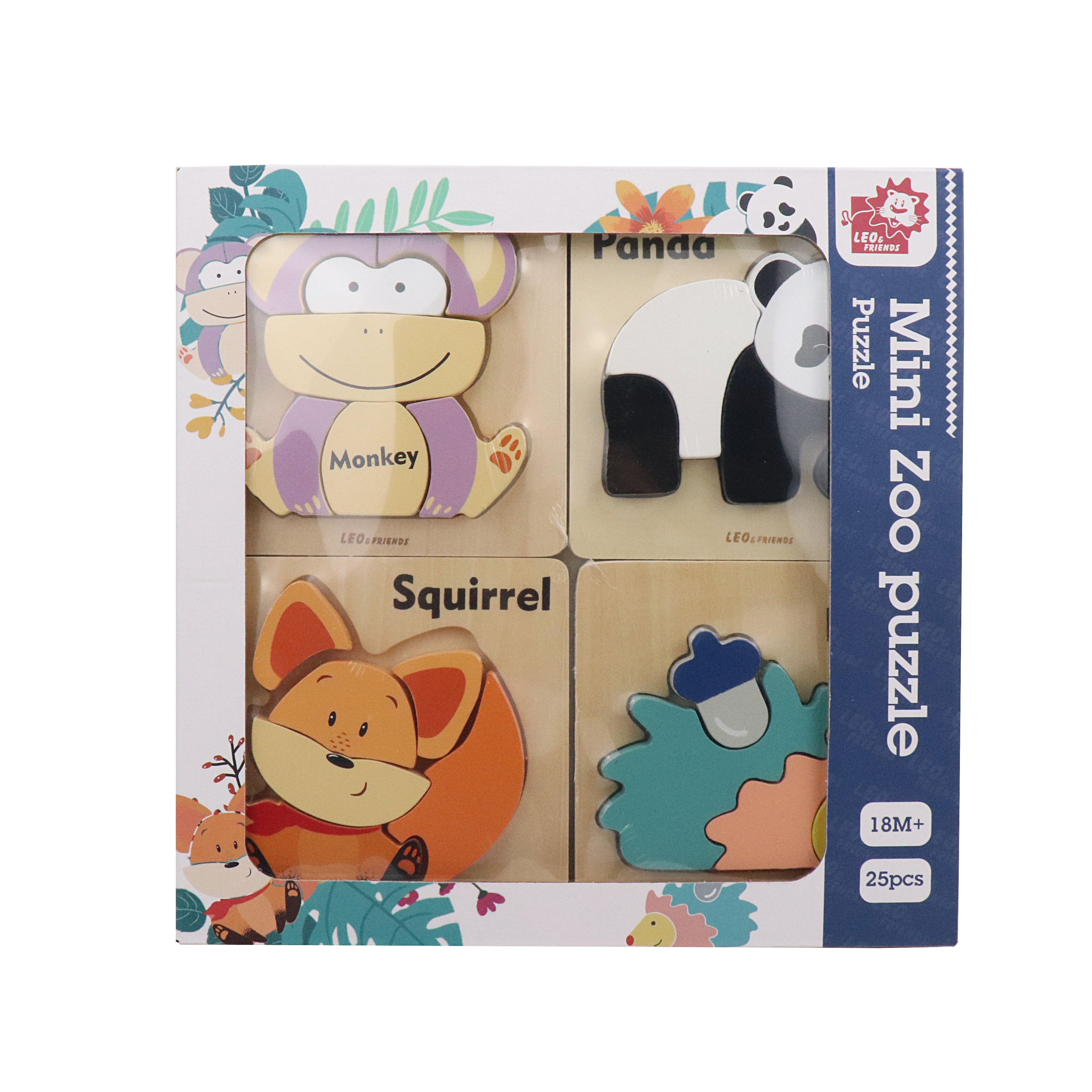 Wooden Zoo Animal Puzzle Kit for Boys and Girls, Includes 25 Different Pieces and 1 Panda, 1 Monkey, 1 Hedgehog, and 1 Squirrel | Educational Children’s Building Peg Puzzle Toy, Perfect Birthday Present