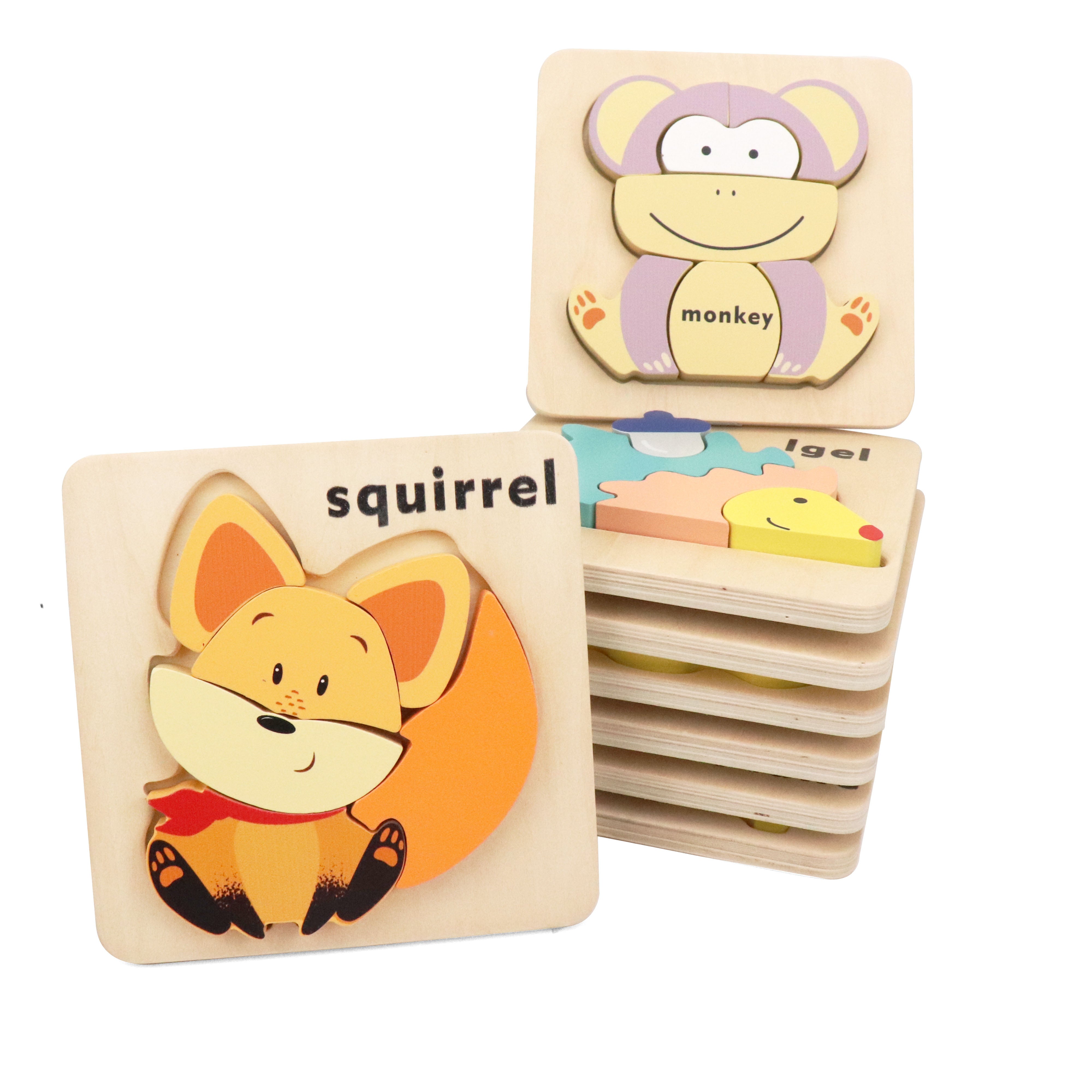 Wooden Zoo Animal Puzzle Kit for Boys and Girls, Includes 25 Different Pieces and 1 Panda, 1 Monkey, 1 Hedgehog, and 1 Squirrel | Educational Children’s Building Peg Puzzle Toy, Perfect Birthday Present