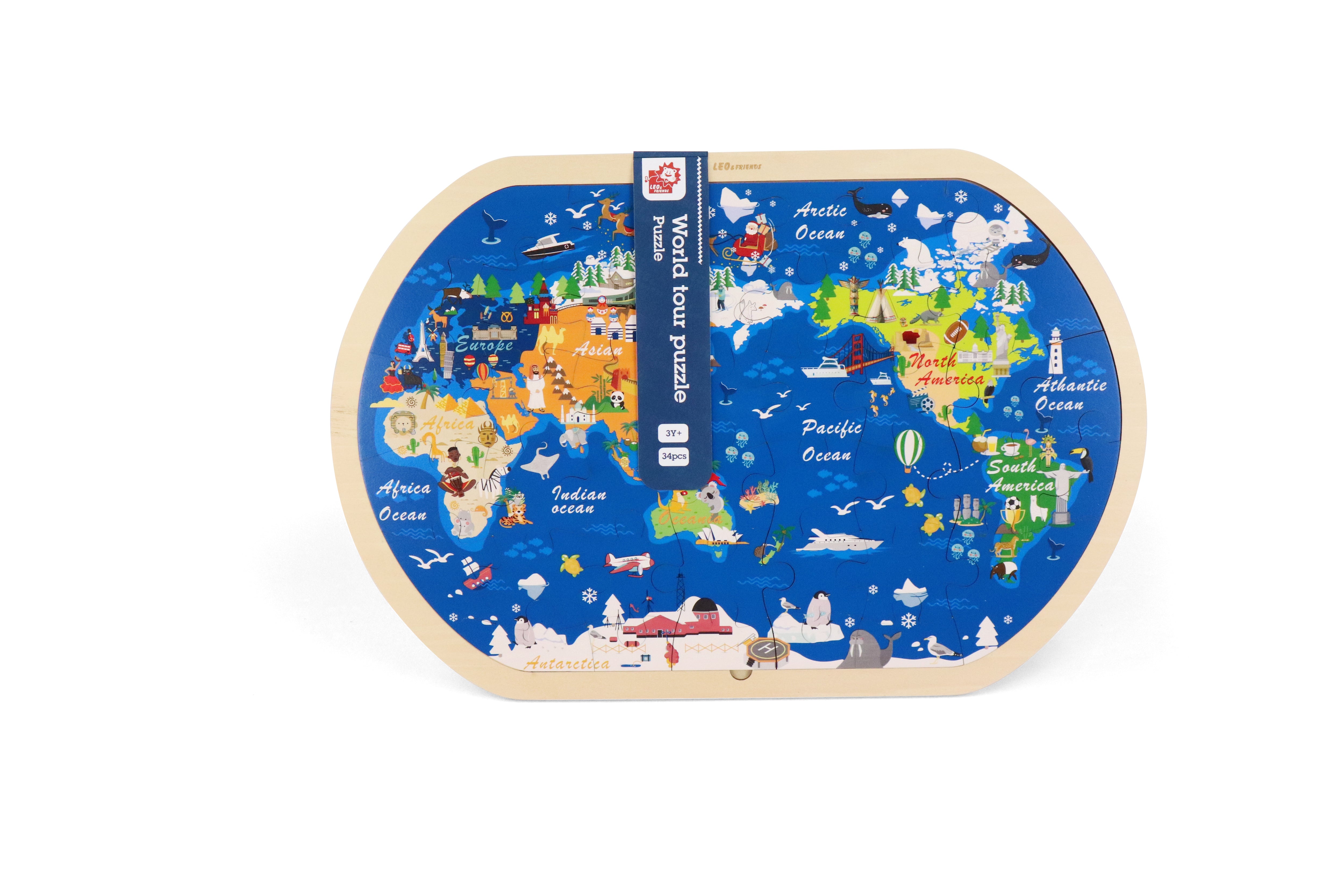 Leo and Friends World Tour Kid’s Jigsaw Puzzle- 48 piece puzzle- Educational Toy,     Gift for kids ages 3-6- wooden puzzle game
