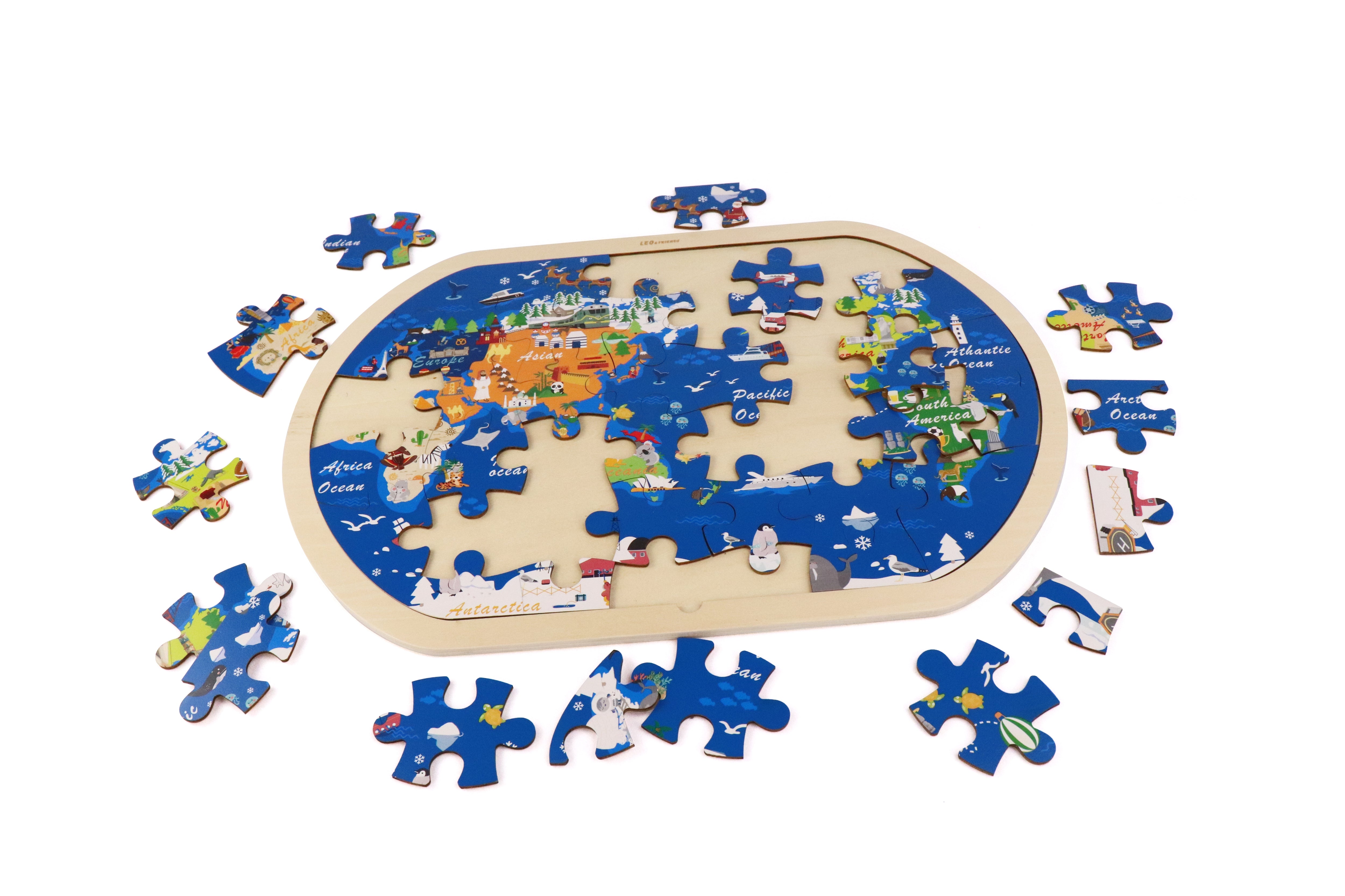 Leo and Friends World Tour Kid’s Jigsaw Puzzle- 48 piece puzzle- Educational Toy,     Gift for kids ages 3-6- wooden puzzle game