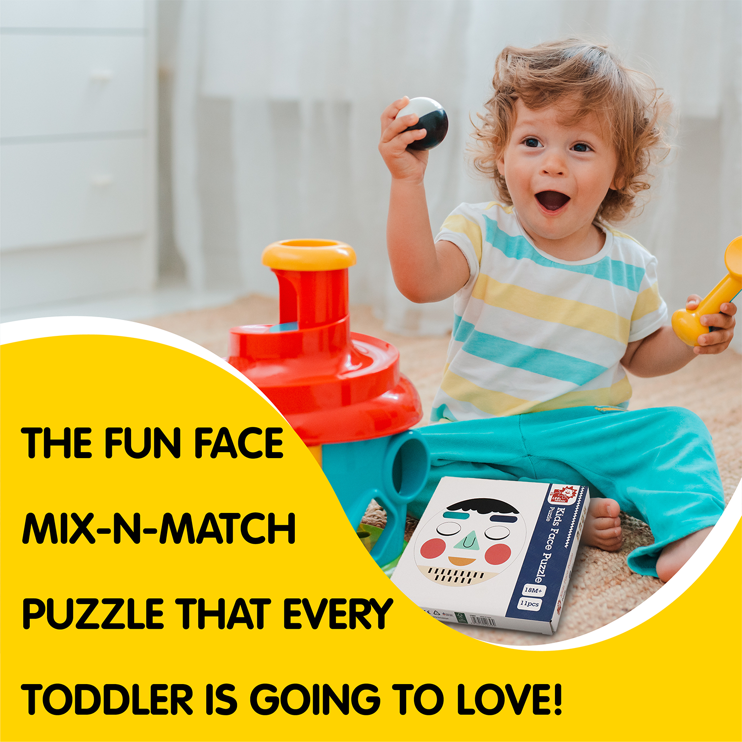 Leo & Friends Funny Faces Educational Wooden Puzzle for Toddlers | 10-Piece Safe Puzzle with Wooden Board, Makes Funny Faces, Creative Play for Kids for Holidays or Birthdays