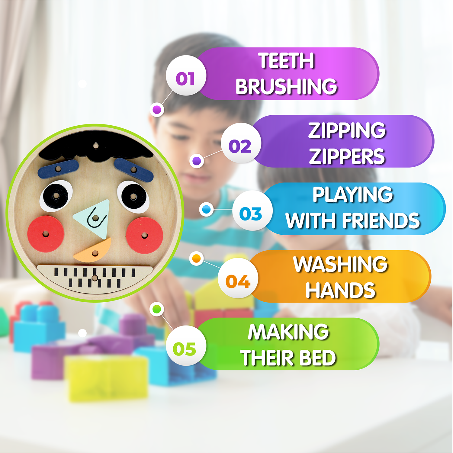 Leo & Friends Funny Faces Educational Wooden Puzzle for Toddlers | 10-Piece Safe Puzzle with Wooden Board, Makes Funny Faces, Creative Play for Kids for Holidays or Birthdays