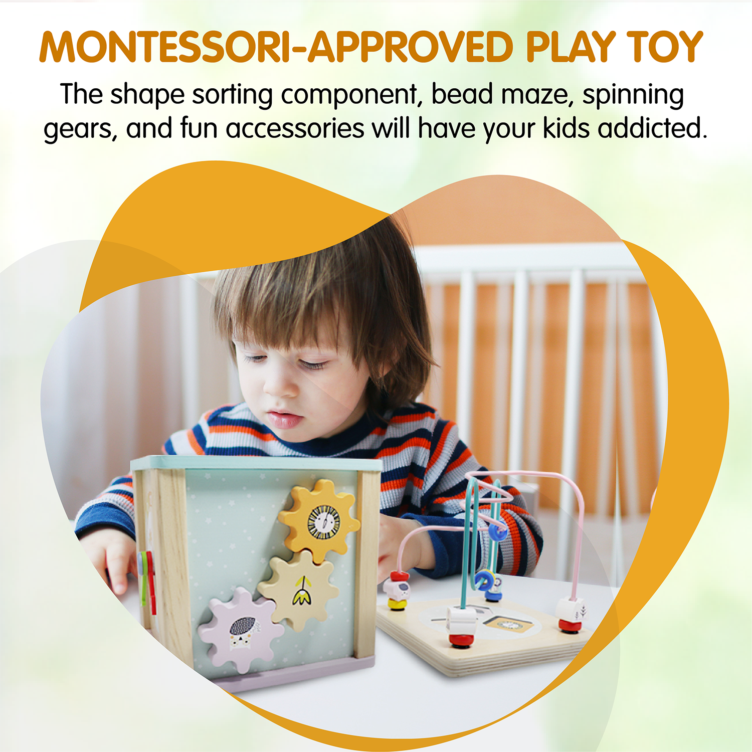 LEO & FRIENDS Wooden Activity Toy for 1, 2 Year-Old-Girls, Educational Preschool Shape Sorter and Maze Toy | Montessori Bead Maze and Versatile Kid’s Sensory Immersion Cube | Perfect Christmas or Birthday Gift