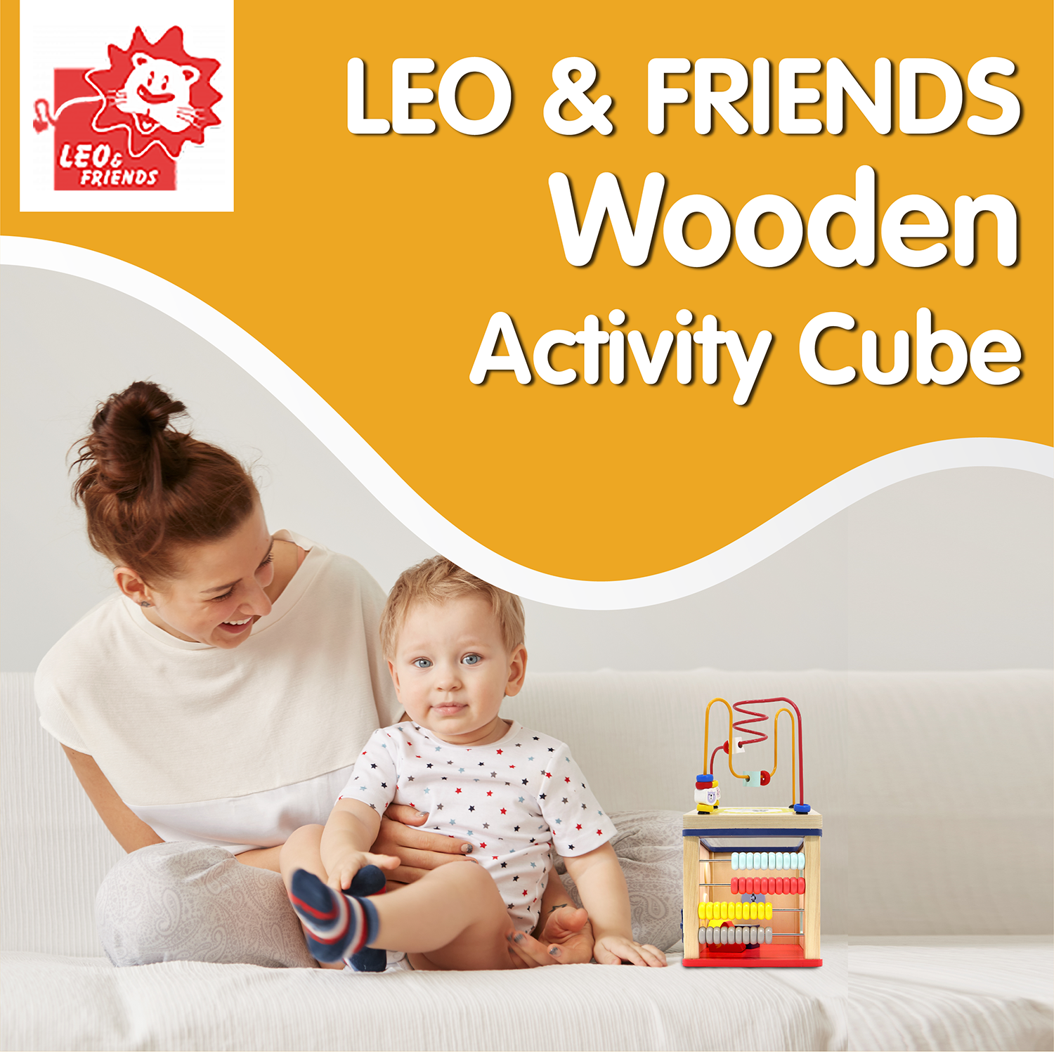 LEO & FRIENDS Wooden Activity Toy for 1, 2 Year-Old-Girls, Educational Preschool Shape Sorter and Maze Toy | Montessori Bead Maze and Versatile Kid’s Sensory Immersion Cube | Perfect Christmas or Birthday Gift