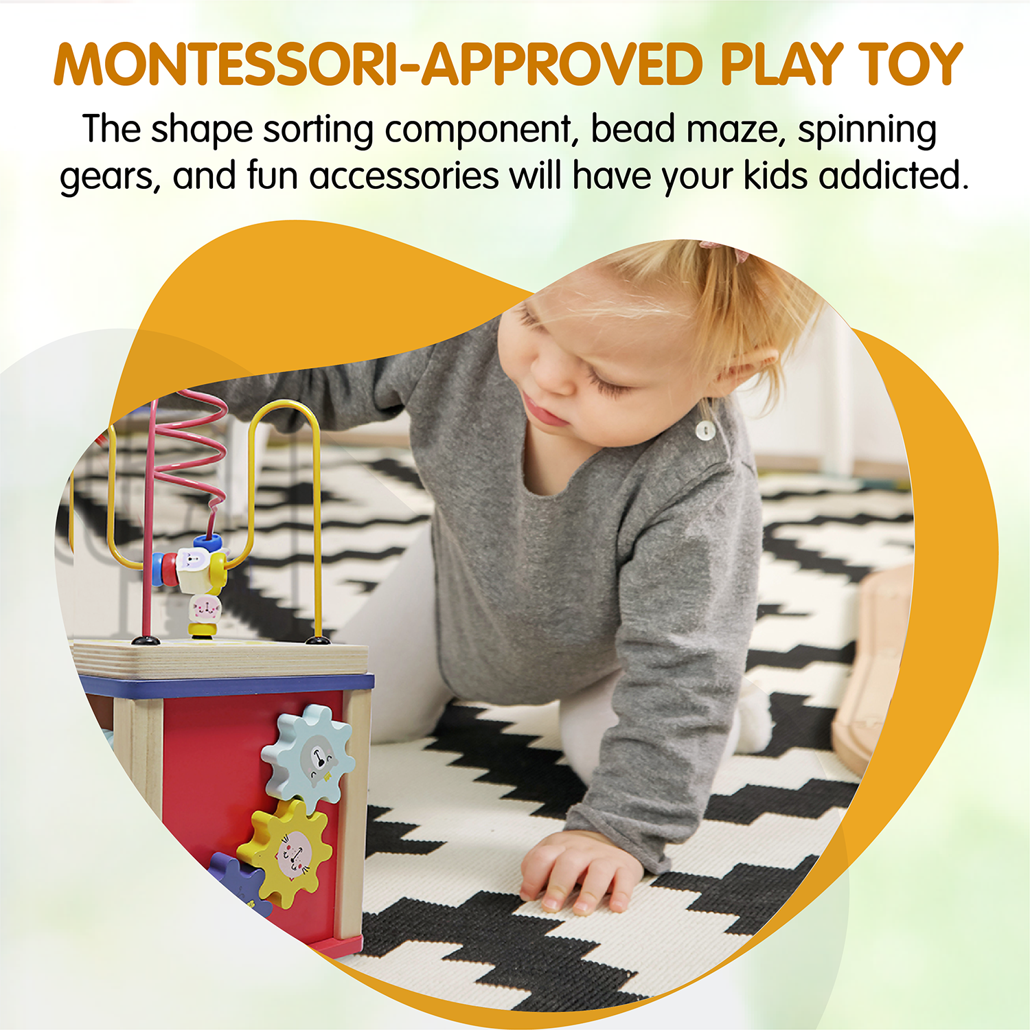 LEO & FRIENDS Wooden Activity Toy for 1, 2 Year-Old-Girls, Educational Preschool Shape Sorter and Maze Toy | Montessori Bead Maze and Versatile Kid’s Sensory Immersion Cube | Perfect Christmas or Birthday Gift