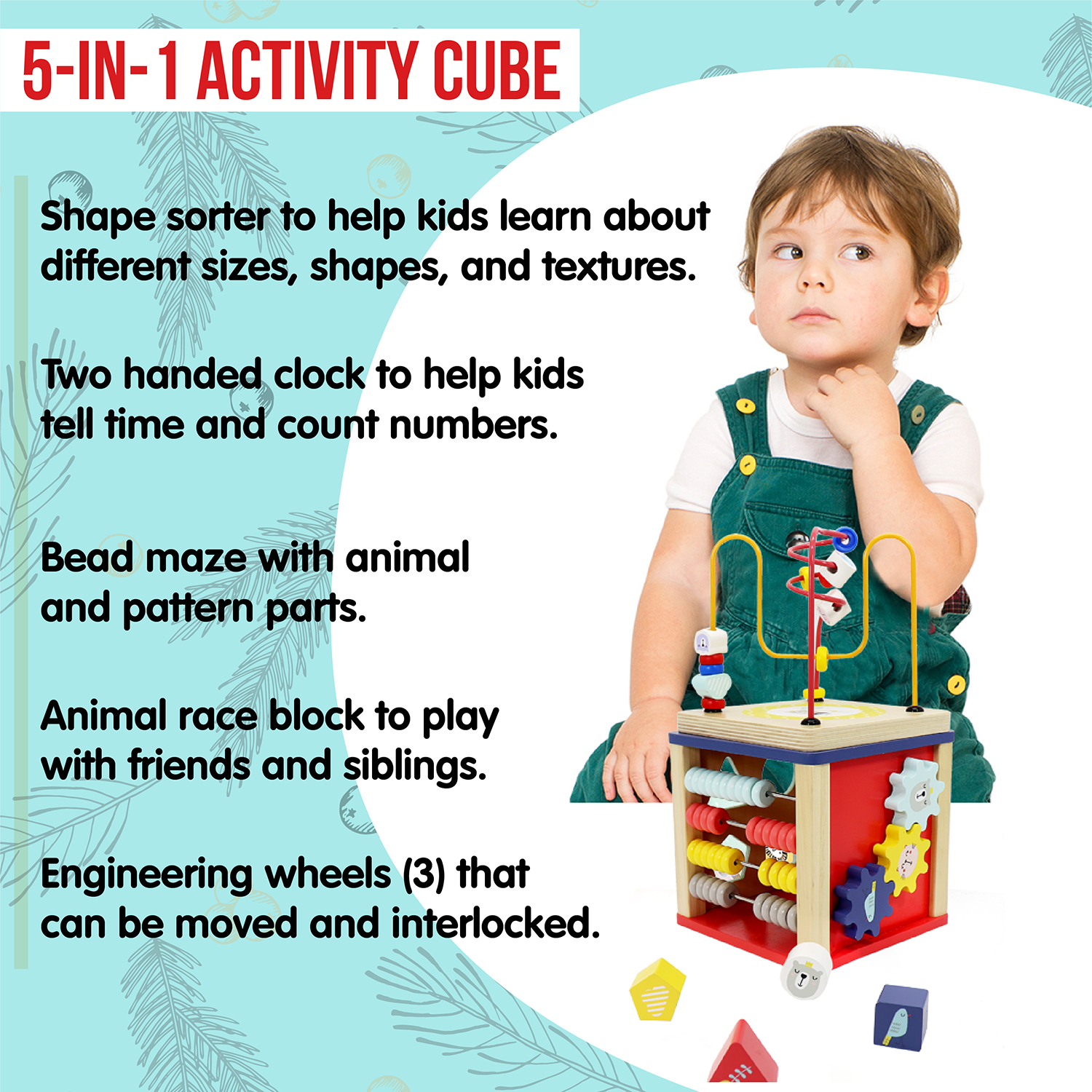 LEO & FRIENDS Wooden Activity Toy for 1, 2 Year-Old-Girls, Educational Preschool Shape Sorter and Maze Toy | Montessori Bead Maze and Versatile Kid’s Sensory Immersion Cube | Perfect Christmas or Birthday Gift