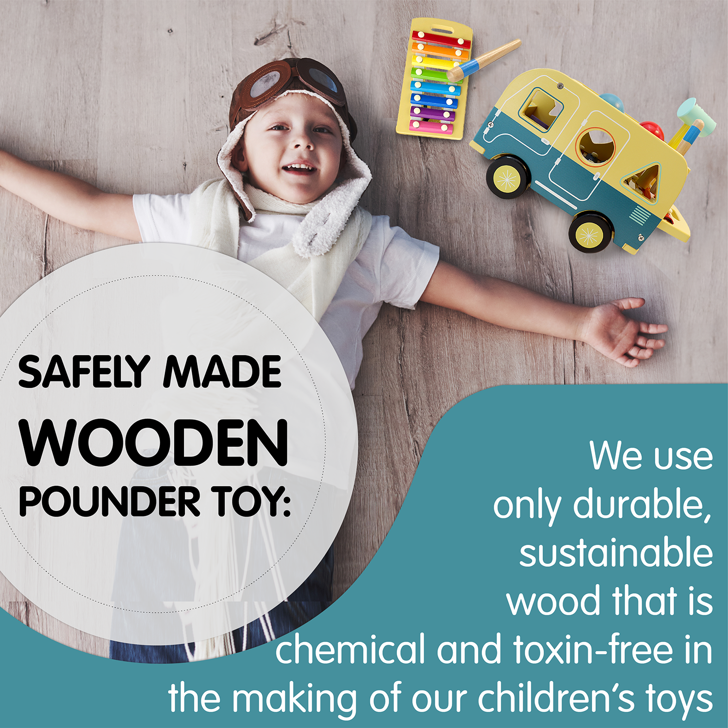 Leo & Friends School Bus Pound and Tap Bus Bench, Wooden Toy Bus with Slide Out Xylophone | Durable Musical Pounding Toy | 8 Colorful Blocks, 1 Hammer, and 1 Rainbow Xylophone Included | Perfect Educational Gift for Toddlers