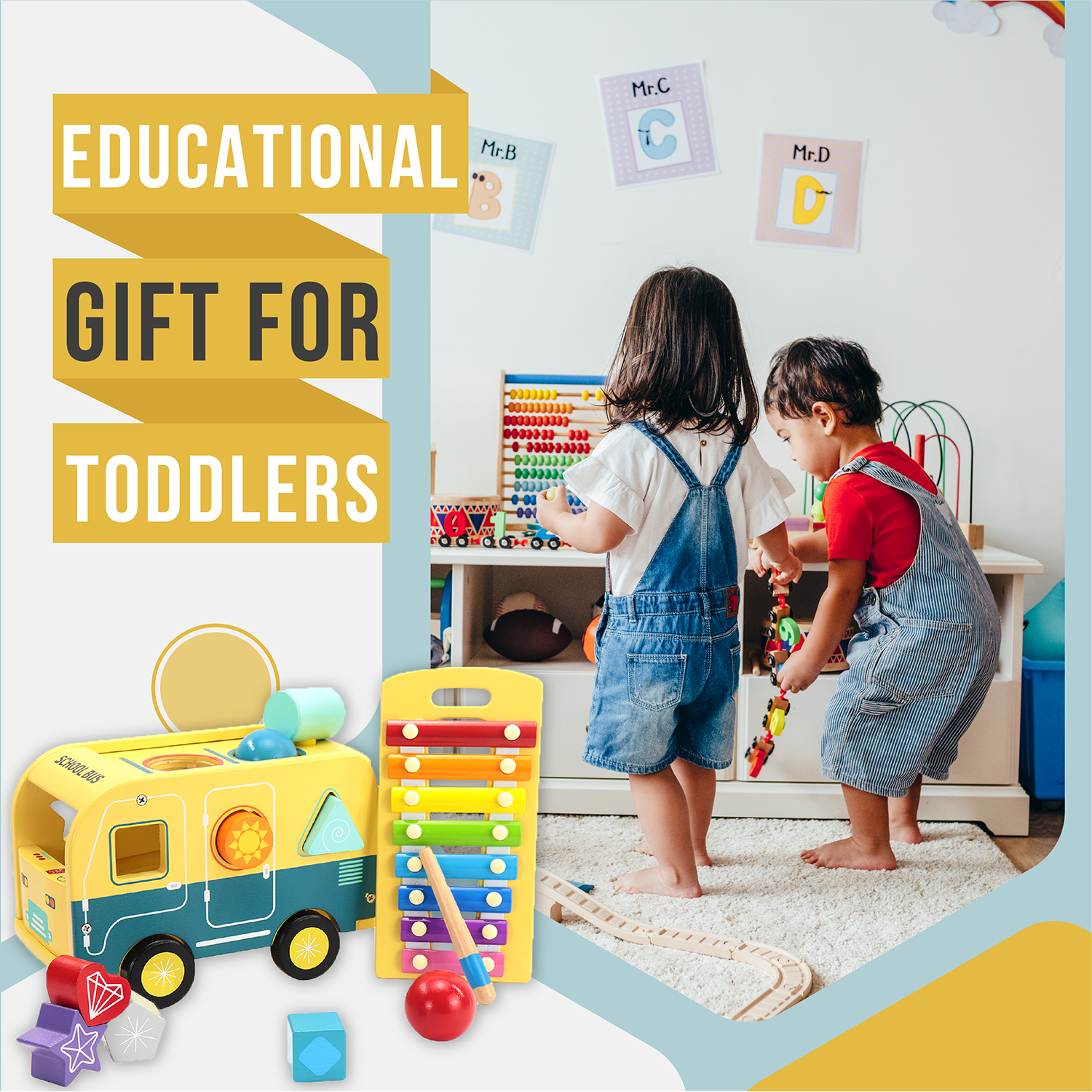 Leo & Friends School Bus Pound and Tap Bus Bench, Wooden Toy Bus with Slide Out Xylophone | Durable Musical Pounding Toy | 8 Colorful Blocks, 1 Hammer, and 1 Rainbow Xylophone Included | Perfect Educational Gift for Toddlers