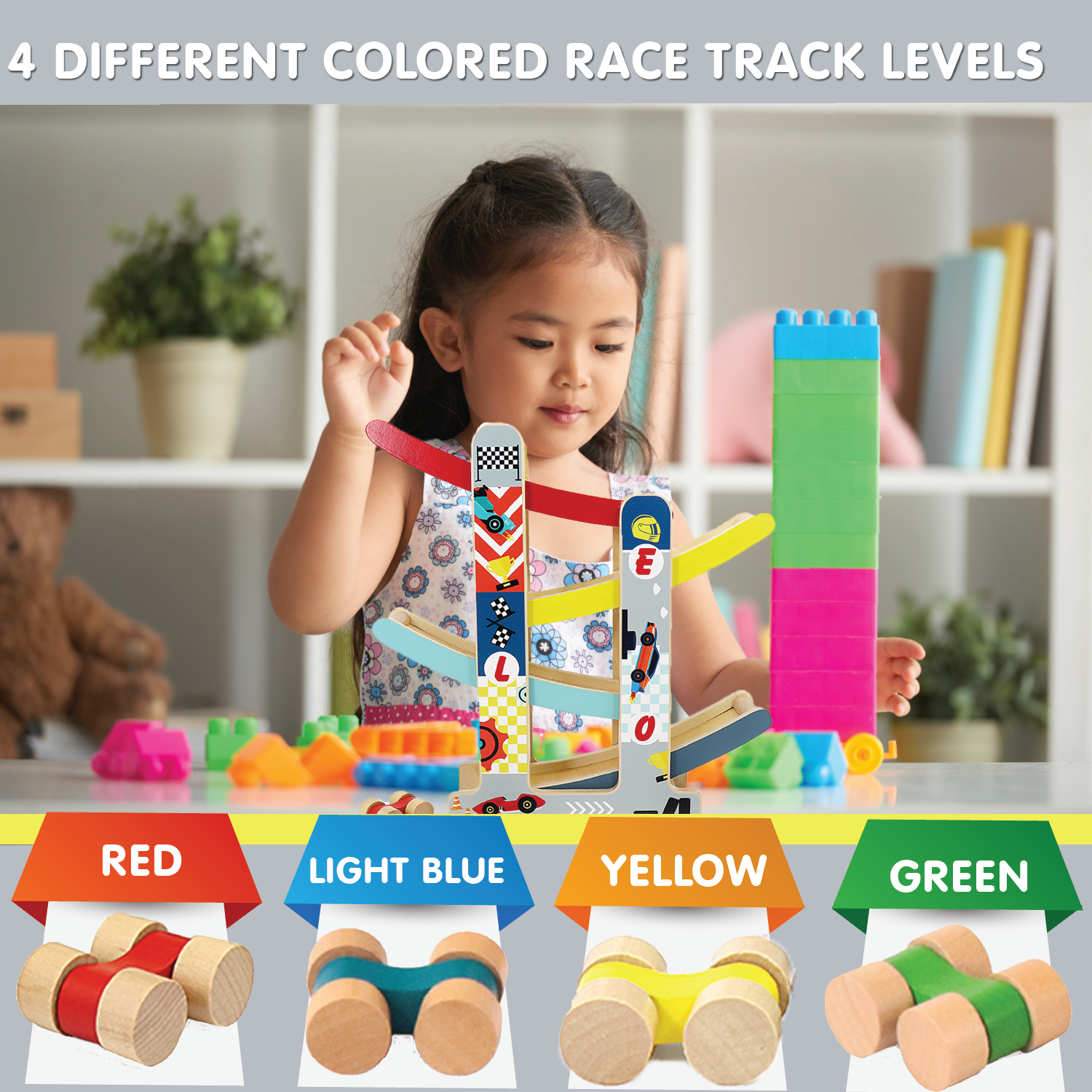Leo & Friends Wooden Ramp Racer Track with 4 Race Cars Included | Bright Colored At-Home Racer Track for Toddlers, Kids Ages 1 Through 5 | Perfect Educational Kid’s Gift for Birthdays, Holidays & More