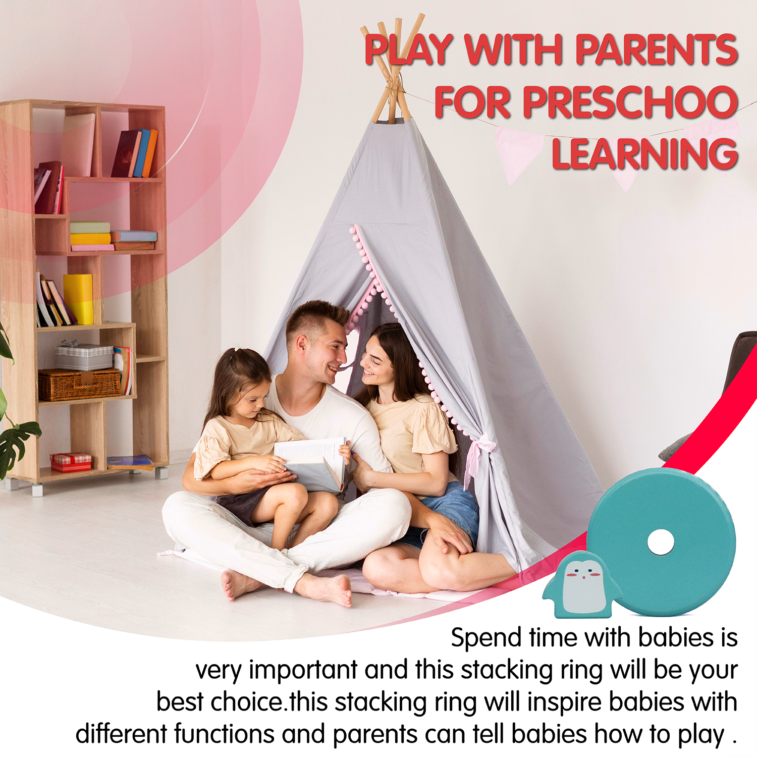 Penguin Stacking Toddler Ring Tower, Made for Kids 12 Months+, 7-Piece Blue Wooden Stacker Puzzle, Perfect Birthday or Holiday Present | Promotes Hand-Eye Coordination and Imaginative Play