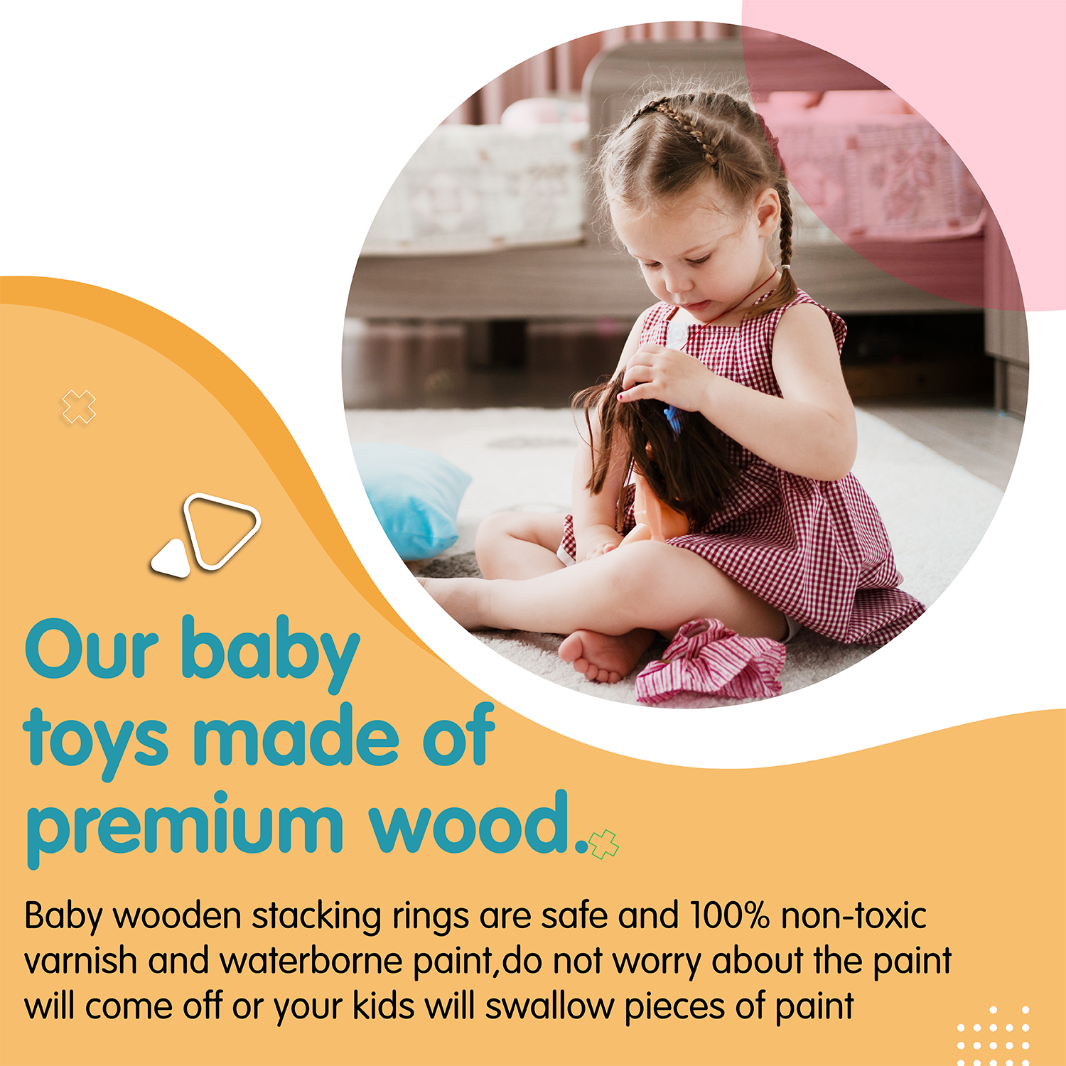 Penguin Stacking Toddler Ring Tower, Made for Kids 12 Months+, 7-Piece Blue Wooden Stacker Puzzle, Perfect Birthday or Holiday Present | Promotes Hand-Eye Coordination and Imaginative Play