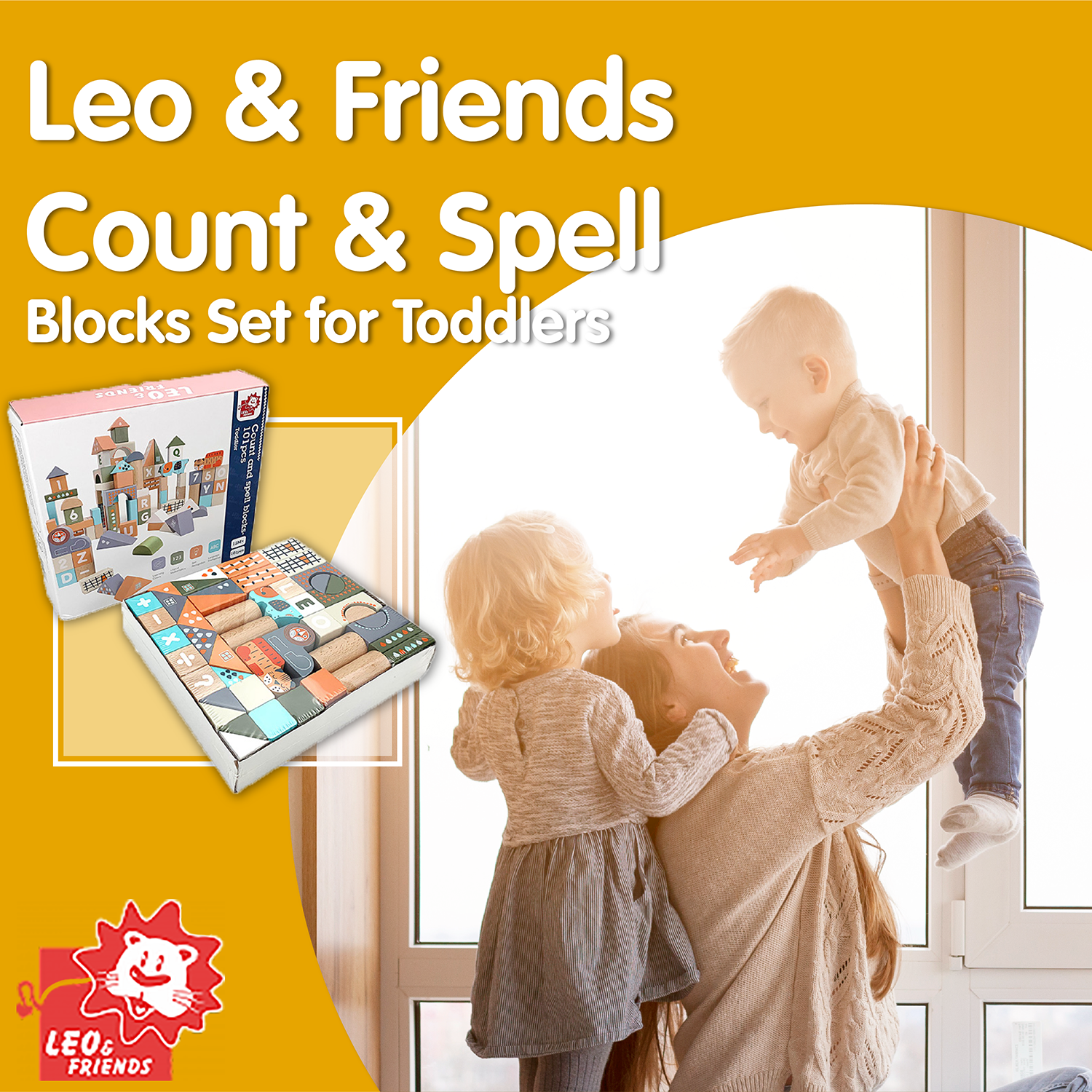 Leo & Friends Count & Spell Blocks Set for Toddlers/101 Pieces | ABC Blocks, Math Blocks, and Counting Blocks, Educational Toy Set for Kids Ages 1 Through 5 | Perfect Assorted Size and Shapes Block Kit for Holidays, Birthdays, & More