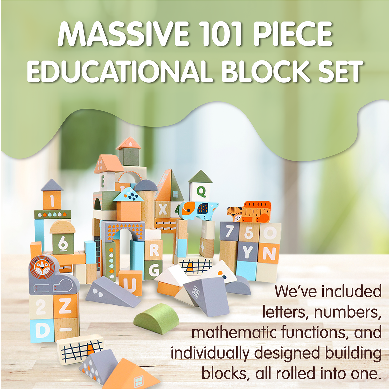 Leo & Friends Count & Spell Blocks Set for Toddlers/101 Pieces | ABC Blocks, Math Blocks, and Counting Blocks, Educational Toy Set for Kids Ages 1 Through 5 | Perfect Assorted Size and Shapes Block Kit for Holidays, Birthdays, & More