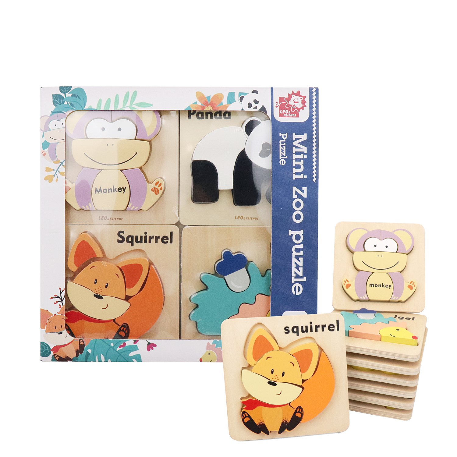 Wooden Zoo Animal Puzzle Kit for Boys and Girls, Includes 25 Different Pieces and 1 Panda, 1 Monkey, 1 Hedgehog, and 1 Squirrel | Educational Children’s Building Peg Puzzle Toy, Perfect Birthday Present