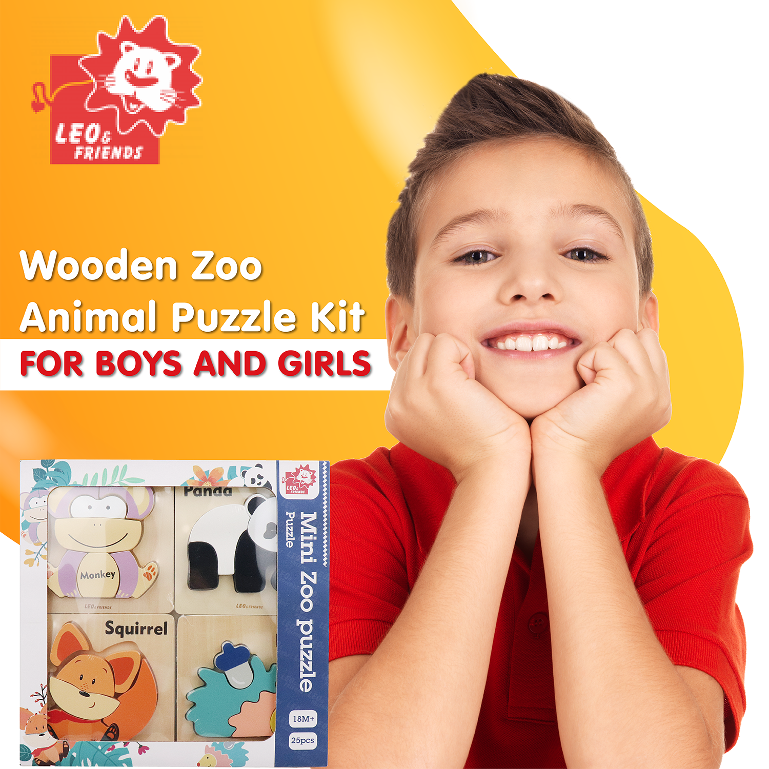 Wooden Zoo Animal Puzzle Kit for Boys and Girls, Includes 25 Different Pieces and 1 Panda, 1 Monkey, 1 Hedgehog, and 1 Squirrel | Educational Children’s Building Peg Puzzle Toy, Perfect Birthday Present