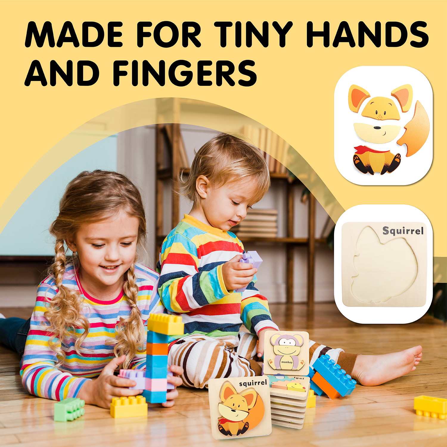 Wooden Zoo Animal Puzzle Kit for Boys and Girls, Includes 25 Different Pieces and 1 Panda, 1 Monkey, 1 Hedgehog, and 1 Squirrel | Educational Children’s Building Peg Puzzle Toy, Perfect Birthday Present