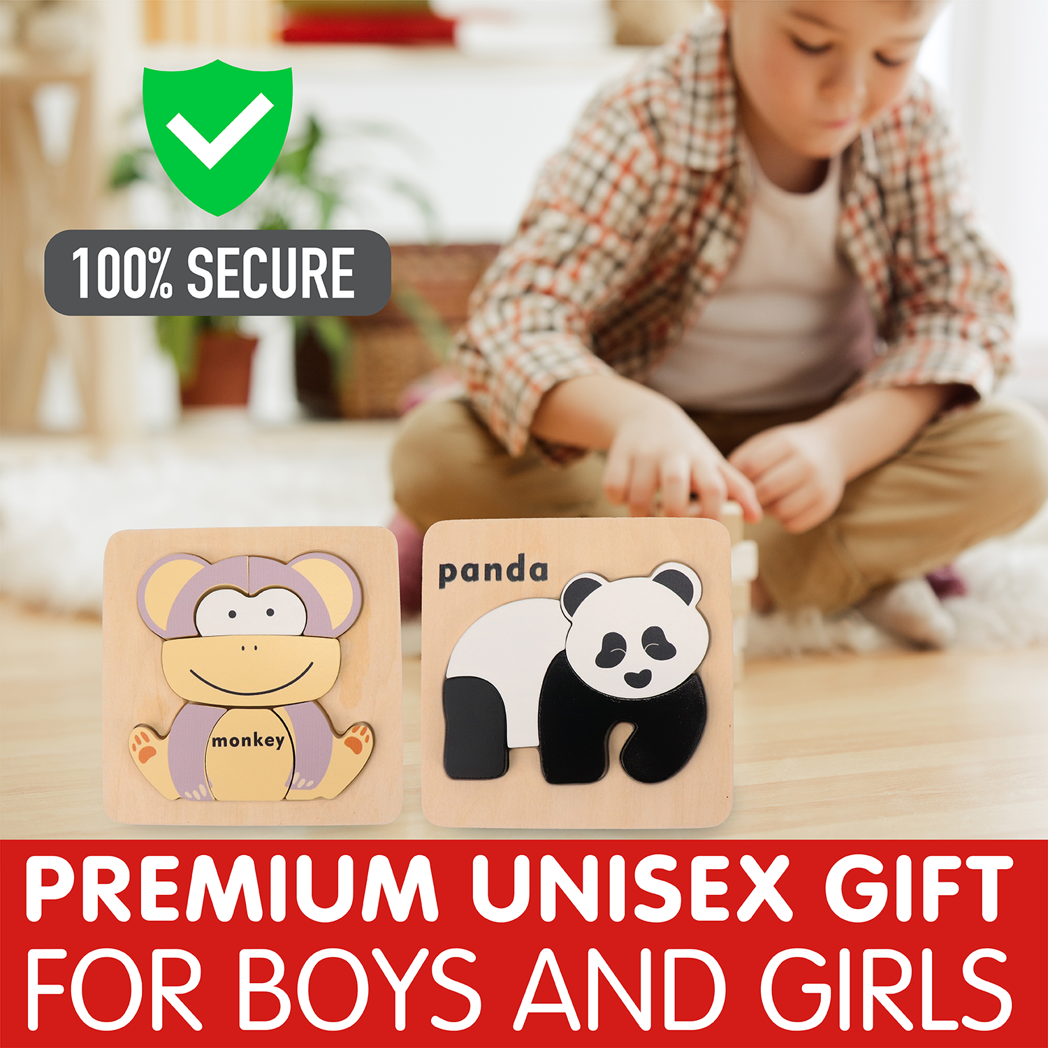 Wooden Zoo Animal Puzzle Kit for Boys and Girls, Includes 25 Different Pieces and 1 Panda, 1 Monkey, 1 Hedgehog, and 1 Squirrel | Educational Children’s Building Peg Puzzle Toy, Perfect Birthday Present