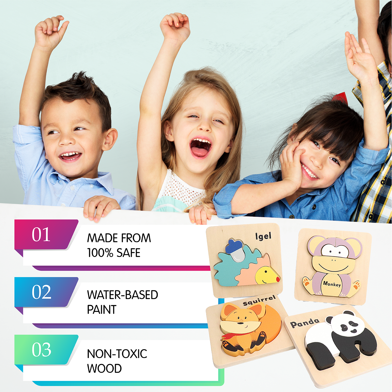 Wooden Zoo Animal Puzzle Kit for Boys and Girls, Includes 25 Different Pieces and 1 Panda, 1 Monkey, 1 Hedgehog, and 1 Squirrel | Educational Children’s Building Peg Puzzle Toy, Perfect Birthday Present