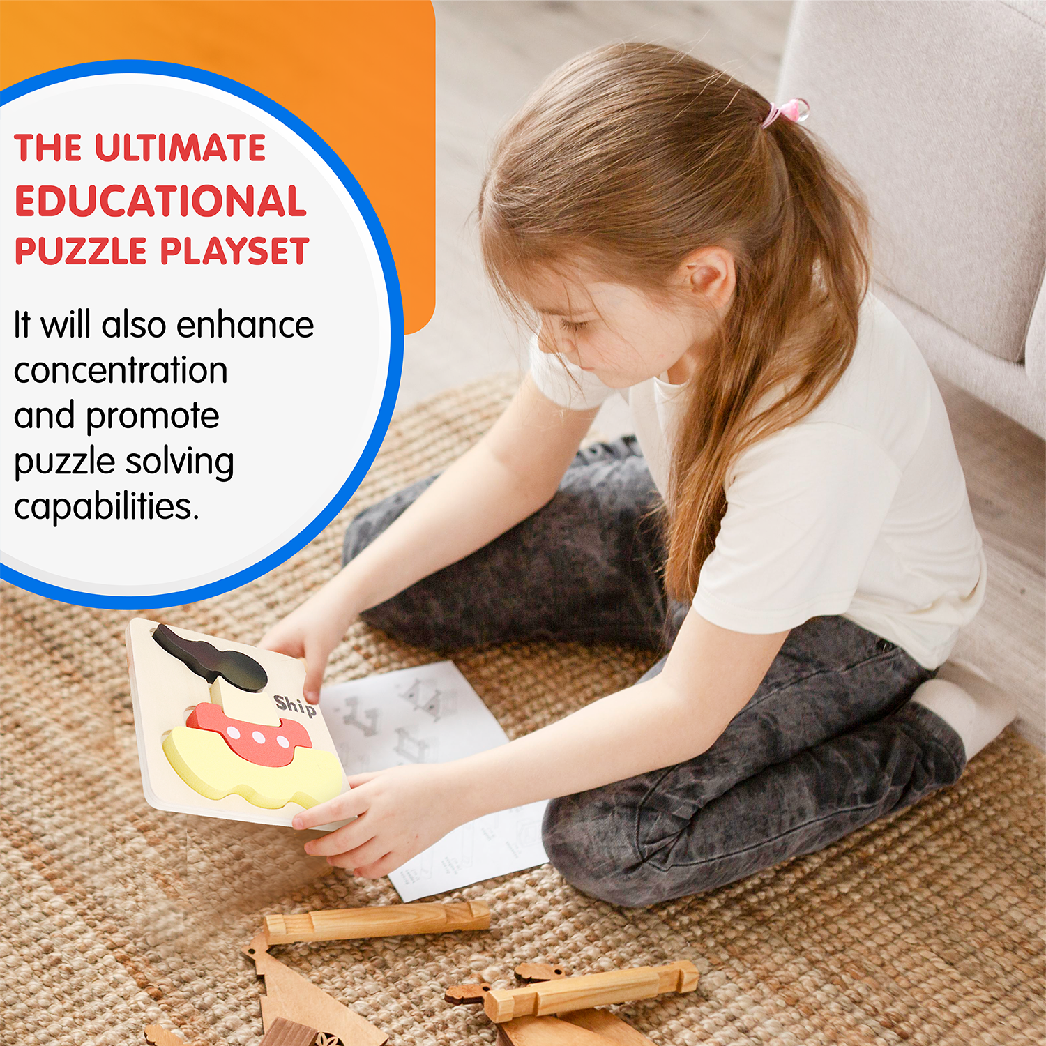 Wooden Vehicle Puzzle Kit for Boys and Girls, Includes 23 Different Pieces and 1 Plane, 1 Train, 1 Ship, and 1 Car | Educational Children’s Building Peg Puzzle Toy, Perfect Birthday Present