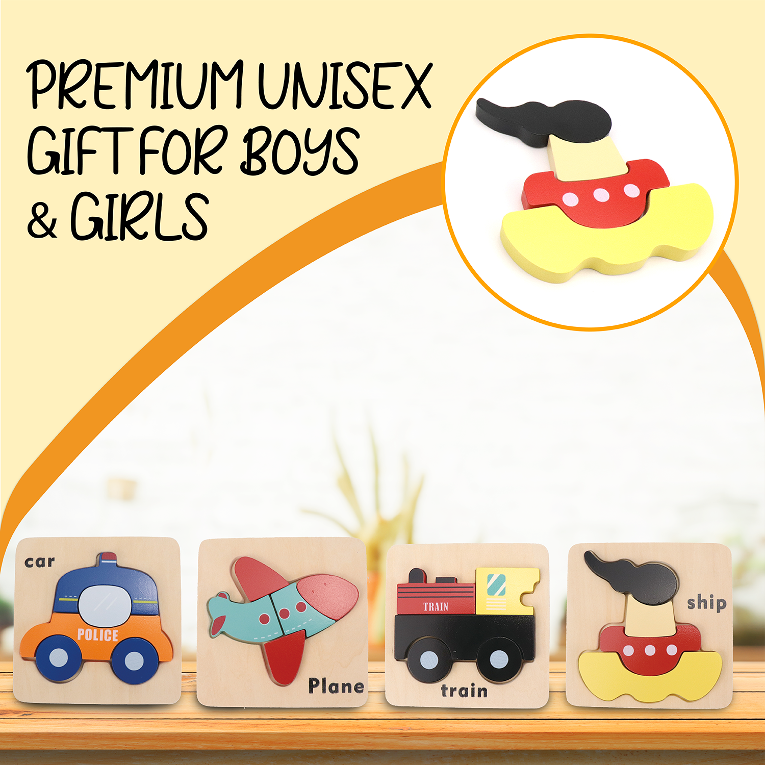 Wooden Vehicle Puzzle Kit for Boys and Girls, Includes 23 Different Pieces and 1 Plane, 1 Train, 1 Ship, and 1 Car | Educational Children’s Building Peg Puzzle Toy, Perfect Birthday Present