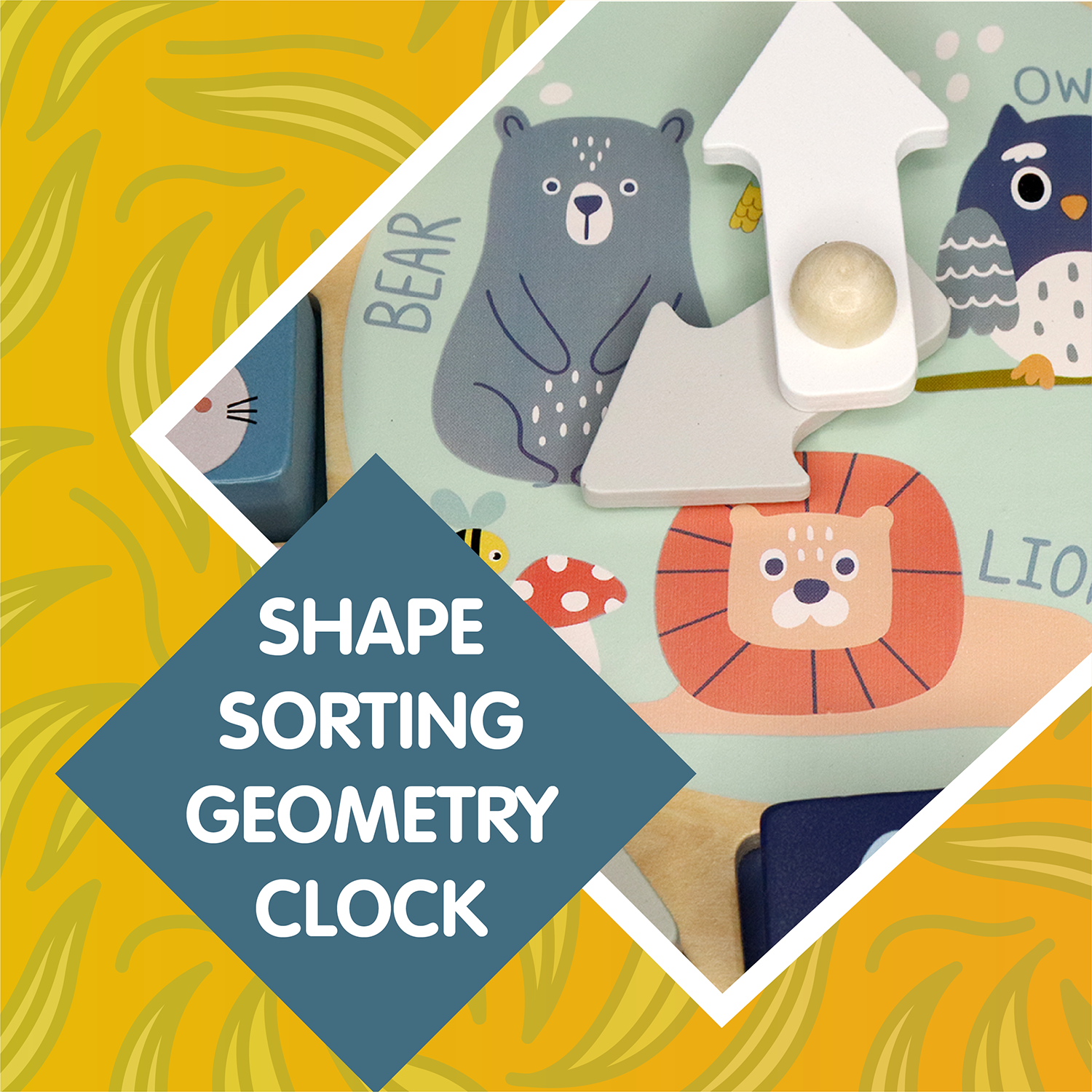 Leo & Friends Shape Sorting Clock with Removable Number Blocks 1-12 Included | Learn How to Tell Time, Premium Wooden Educational Toy | Fun Puzzle Stacking and Sorting for Children Ages 3+