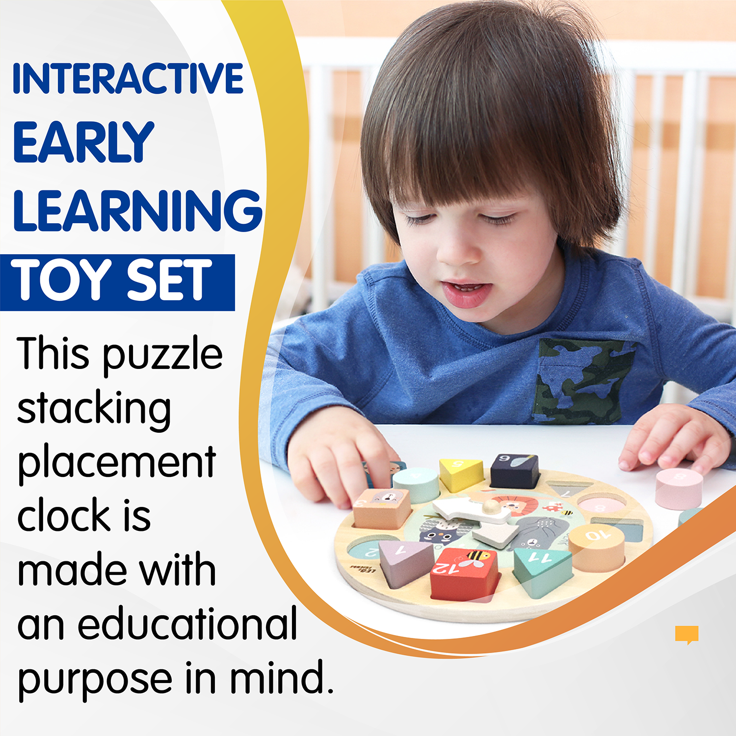 Leo & Friends Shape Sorting Clock with Removable Number Blocks 1-12 Included | Learn How to Tell Time, Premium Wooden Educational Toy | Fun Puzzle Stacking and Sorting for Children Ages 3+