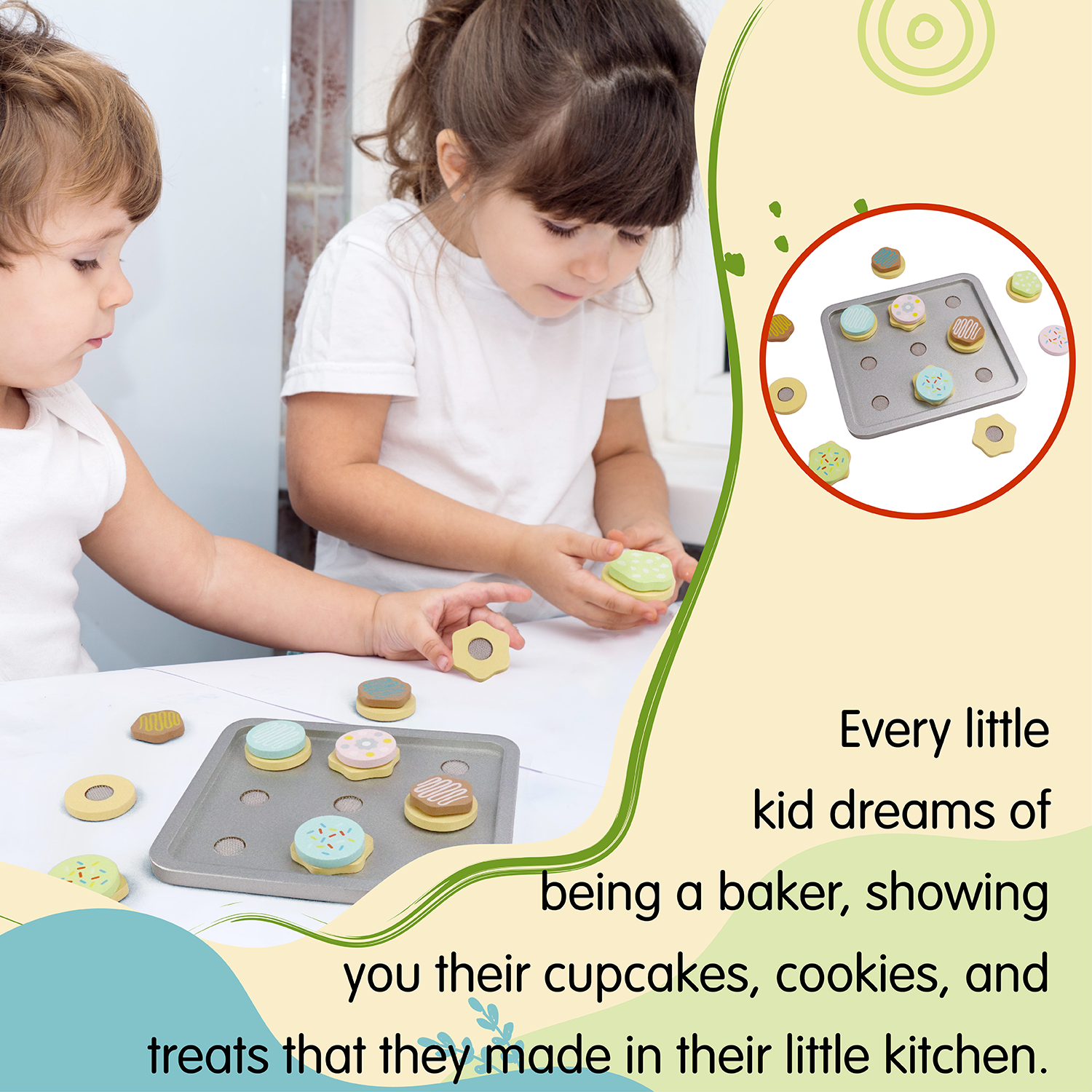 L&F Bake Set Kitchen with 19-Pieces Included, Made for Toddlers 3-Years+ | 9 Cookies, 9 Frostings, 1 Bake Sheet | Perfect Development Baking Toy for Birthdays, Preschool, Holidays