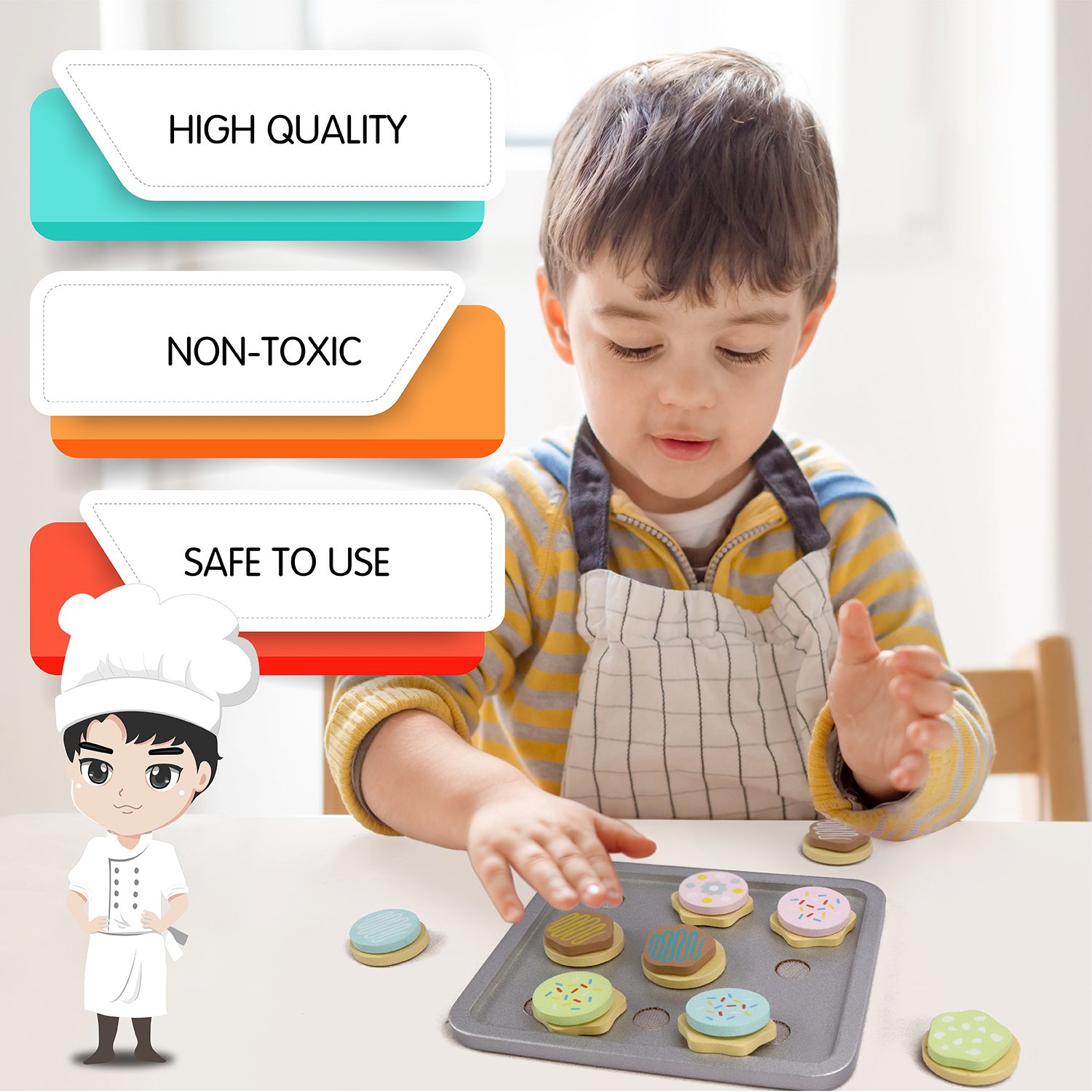 L&F Bake Set Kitchen with 19-Pieces Included, Made for Toddlers 3-Years+ | 9 Cookies, 9 Frostings, 1 Bake Sheet | Perfect Development Baking Toy for Birthdays, Preschool, Holidays