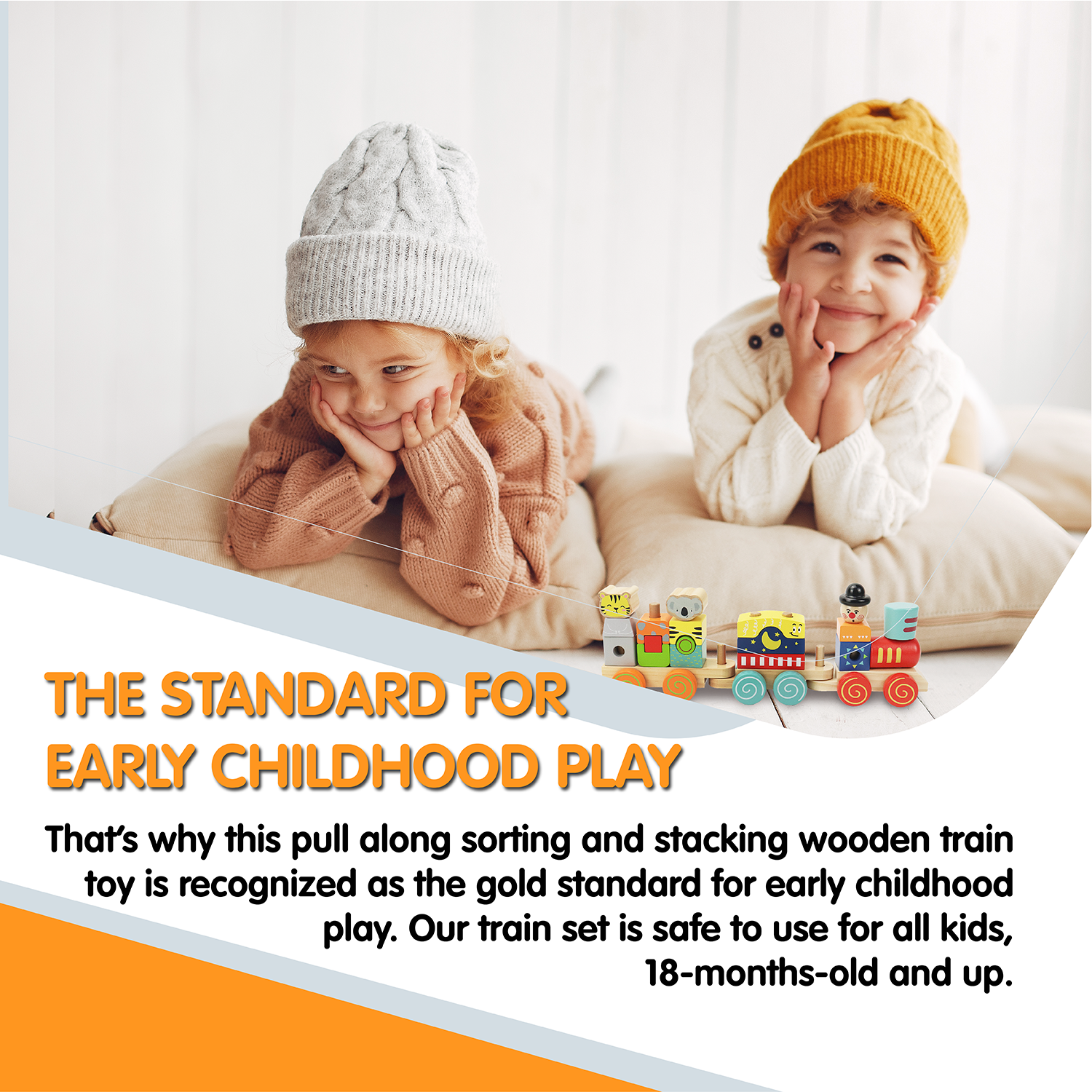 Block Train Stacking Set, 17 Piece-Wooden Stacking Toy with Pull Along Wooden Train | Develops Motor Skills, Memory Recall, Counting, Organization for Kids 18-Months+ | Preschool Toy, Perfect Gift